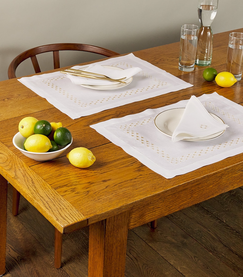 Linen Embroidered Liri Placemat (35cm x 50cm) WHITE/GOLD Image 2