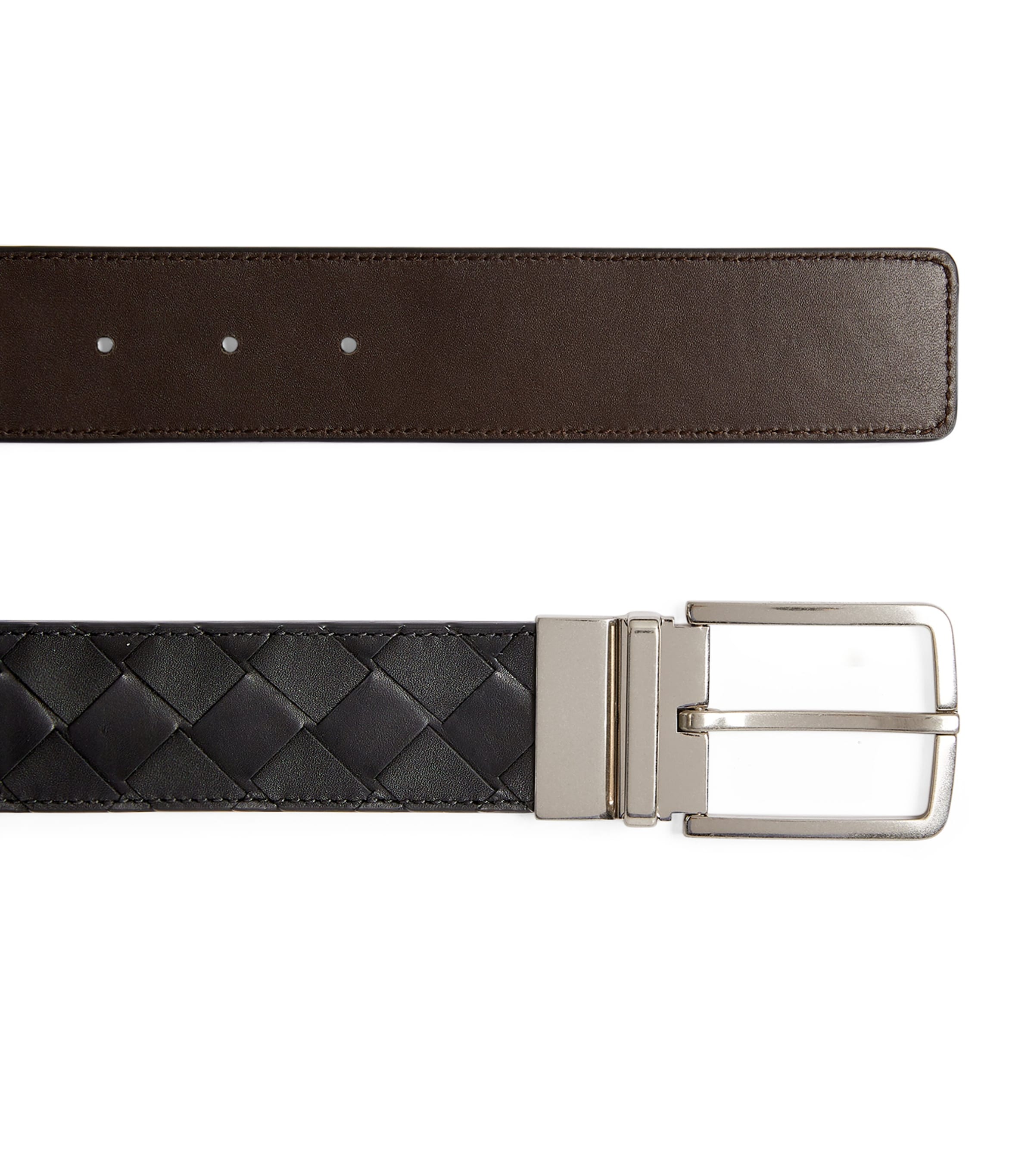 Leather Intrecciato Belt BLACK/FONDANT-SILV Image 3