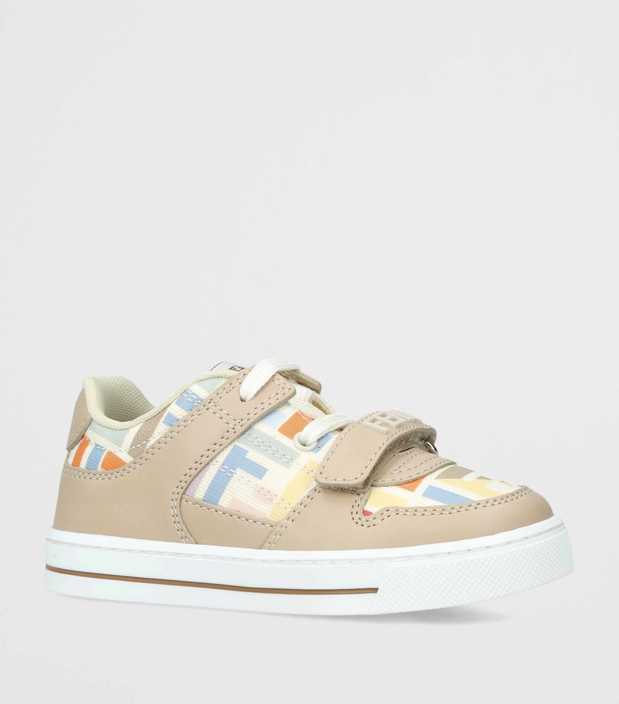 Fendi Kids Leather Logo Sneakers Beige Comb Image 2