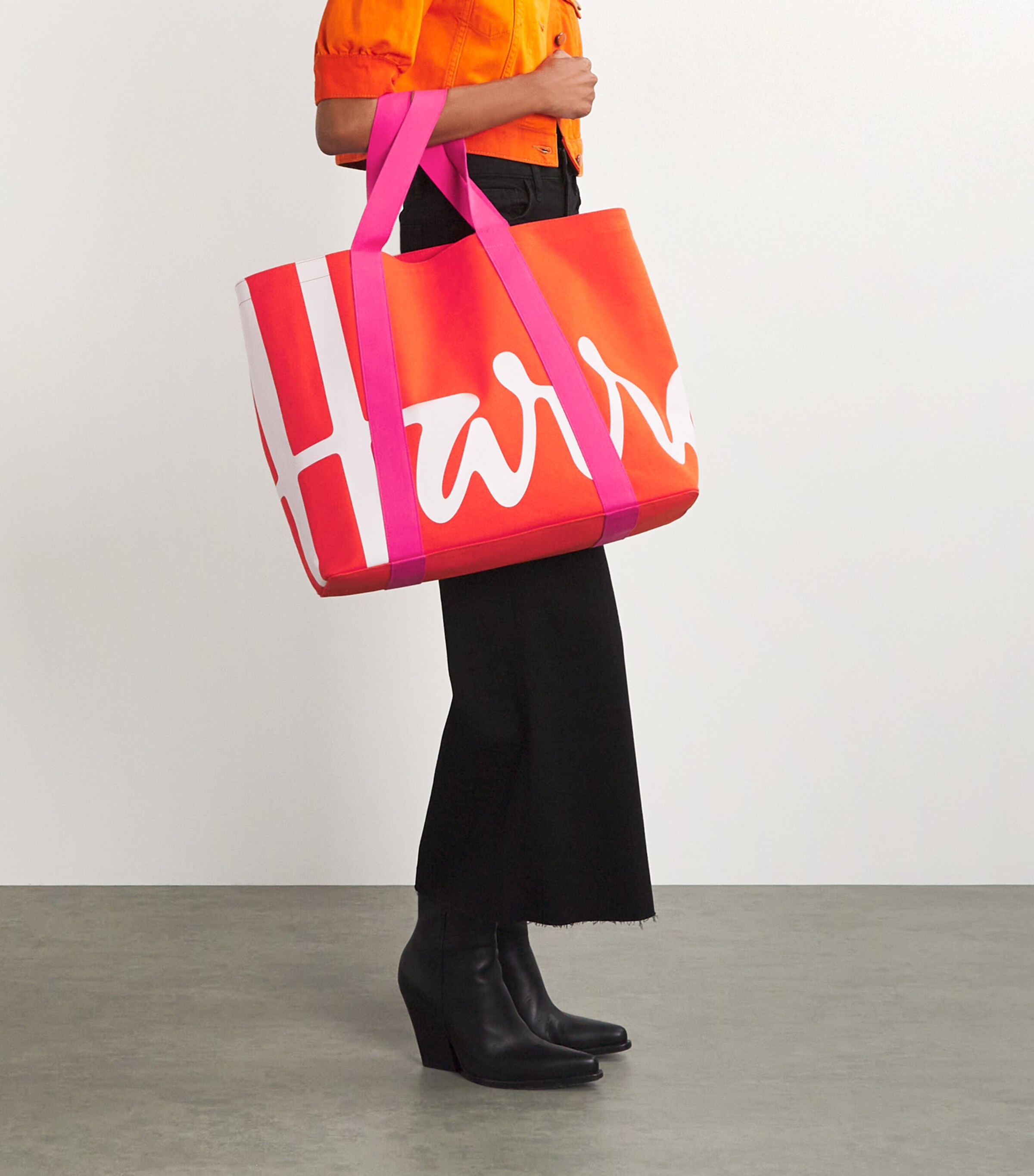 Harrods Large Cotton Logo Tote Bag Orange Image 5