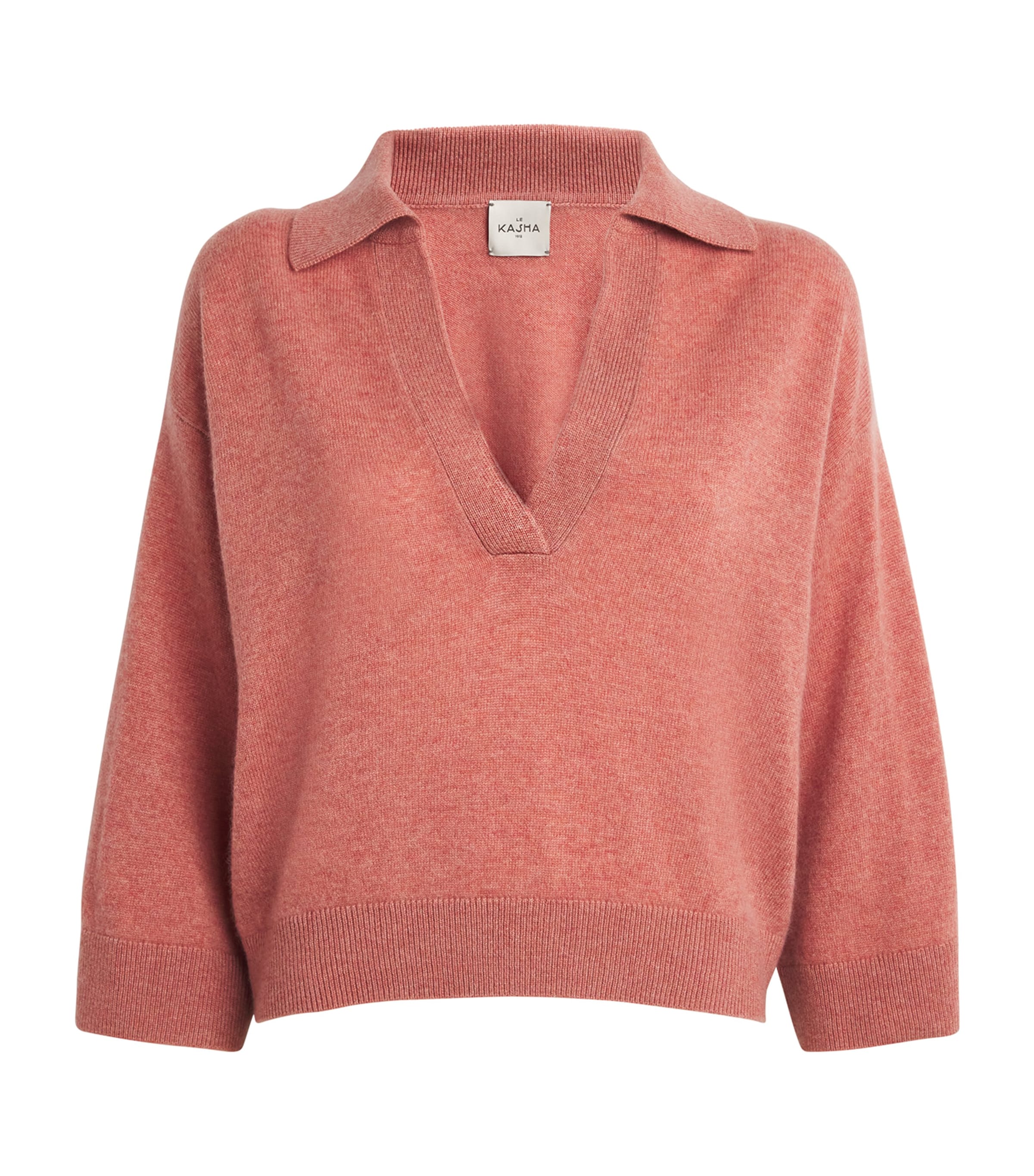 Shop Le Kasha Organic Cashmere Polo Sweater In Pink