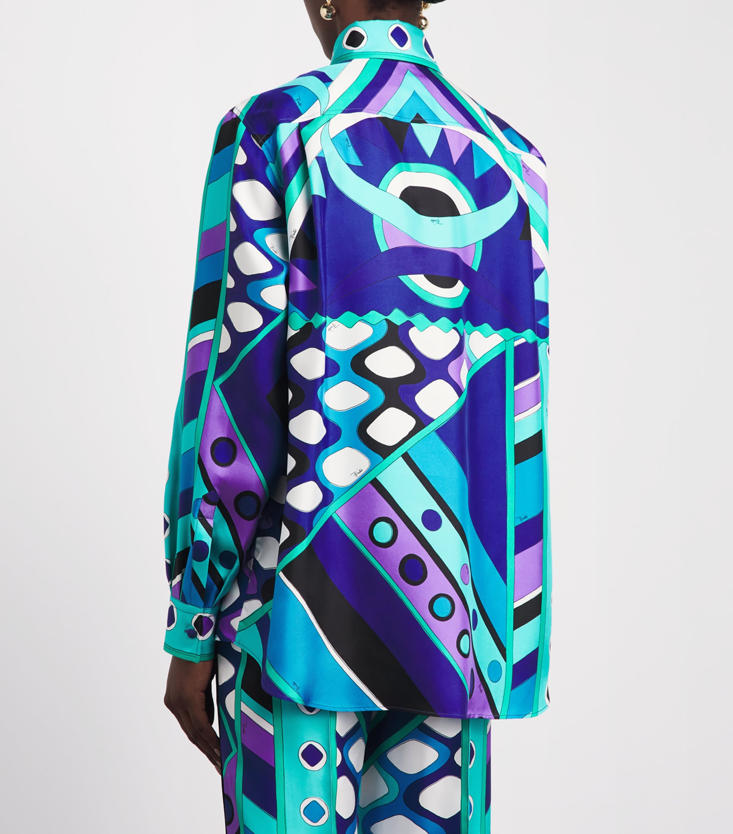 PUCCI Womens Silk Geometric Oversized Shirt Turquoise Image 5