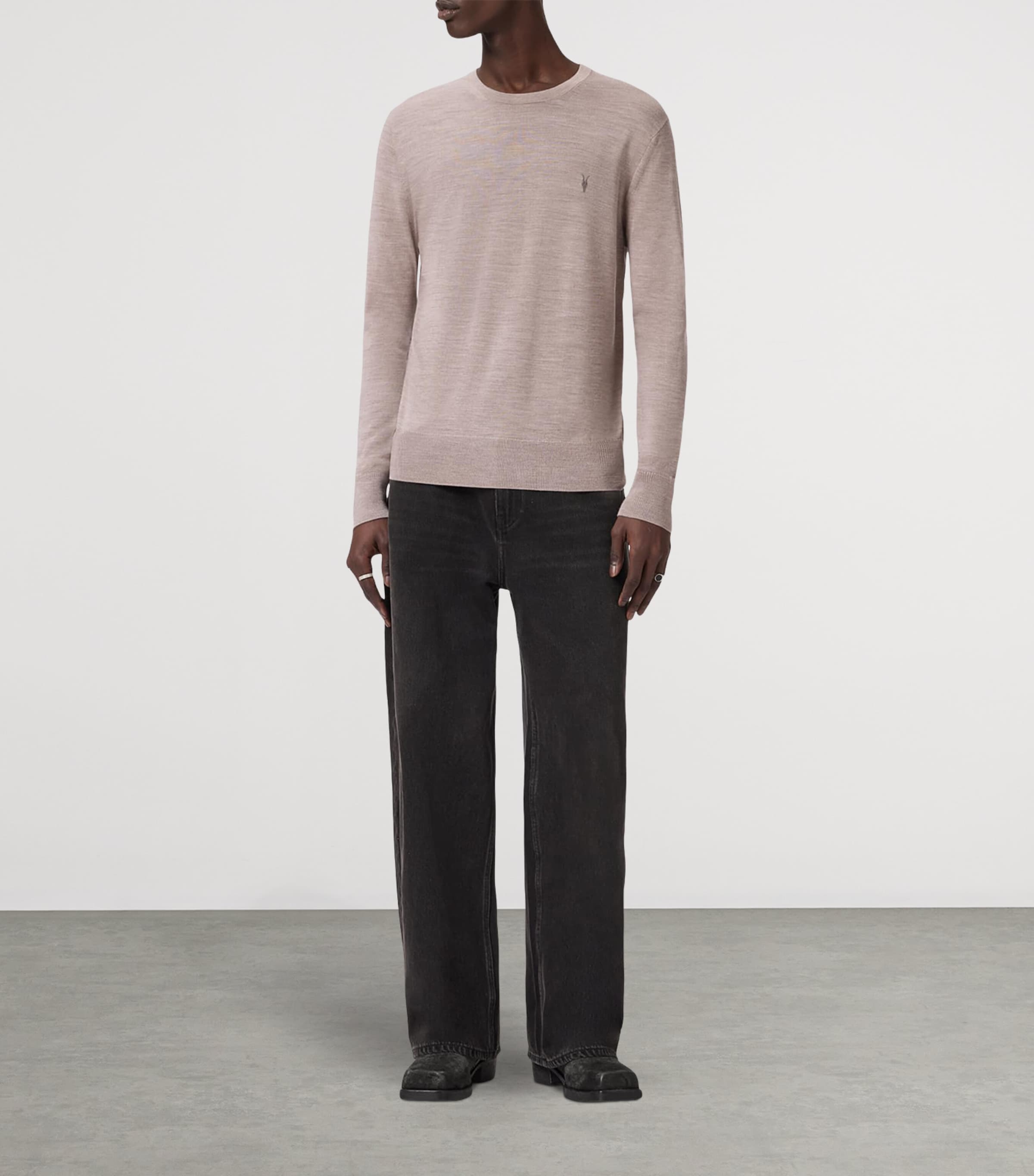 AllSaints Mens Merino Wool Mode Sweater Stone Taupe Image 2
