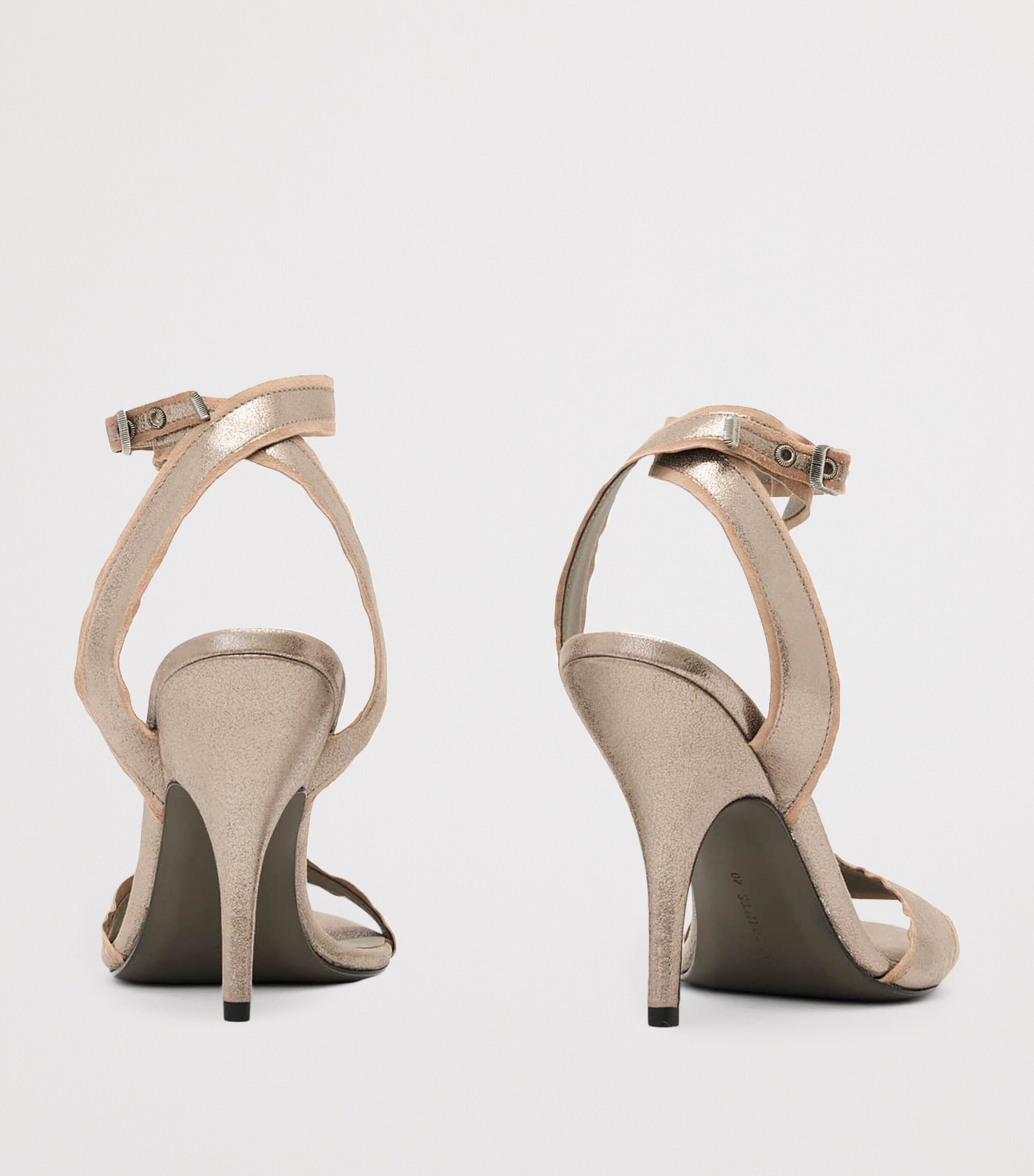 AllSaints Metallic Leather Vera Heeled Sandals Silver Image 4