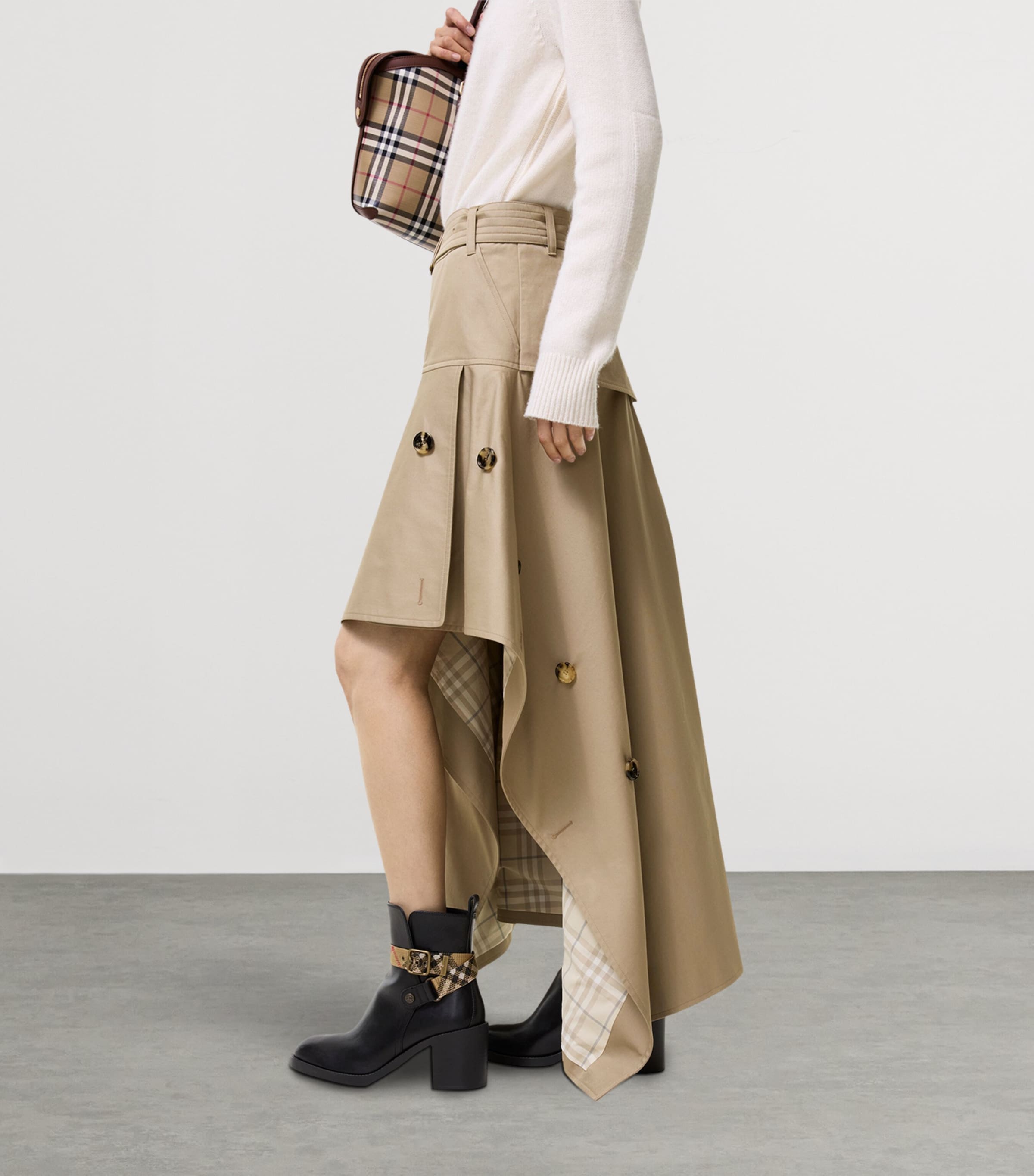 Burberry Womens Gabardine Asymmetric Midi Skirt Saltmarsh Beige Image 3