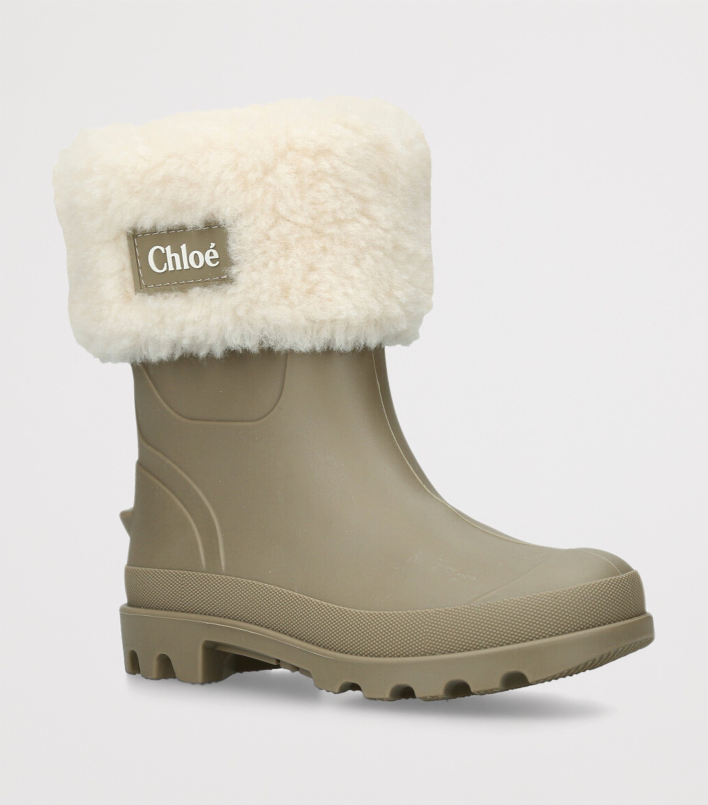 Chloé Kids Faux Shearling-Lined Rain Boots Taupe Comb Image 3