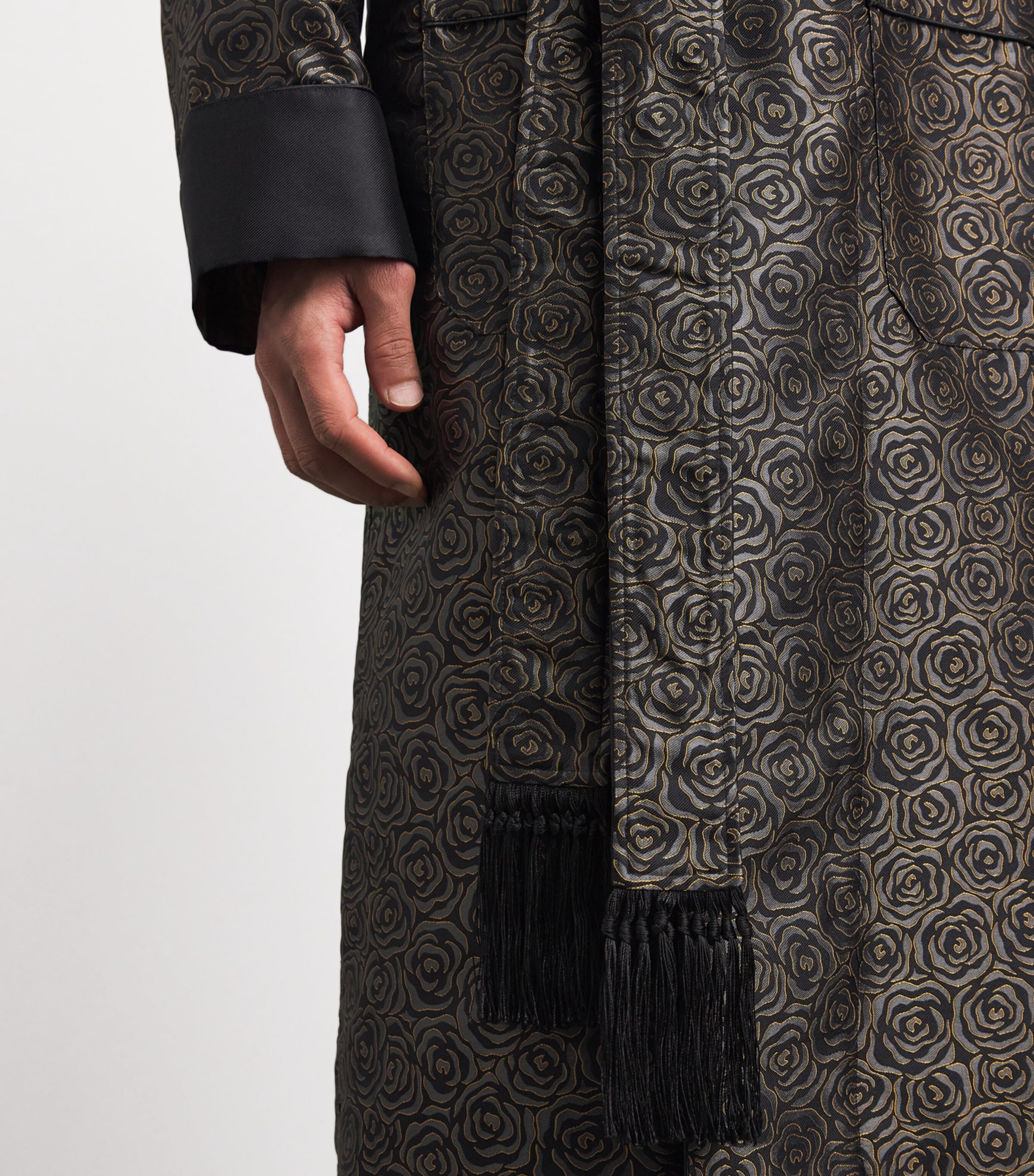 Derek Rose Mens Silk Jacquard Verona Robe Bla Image 3