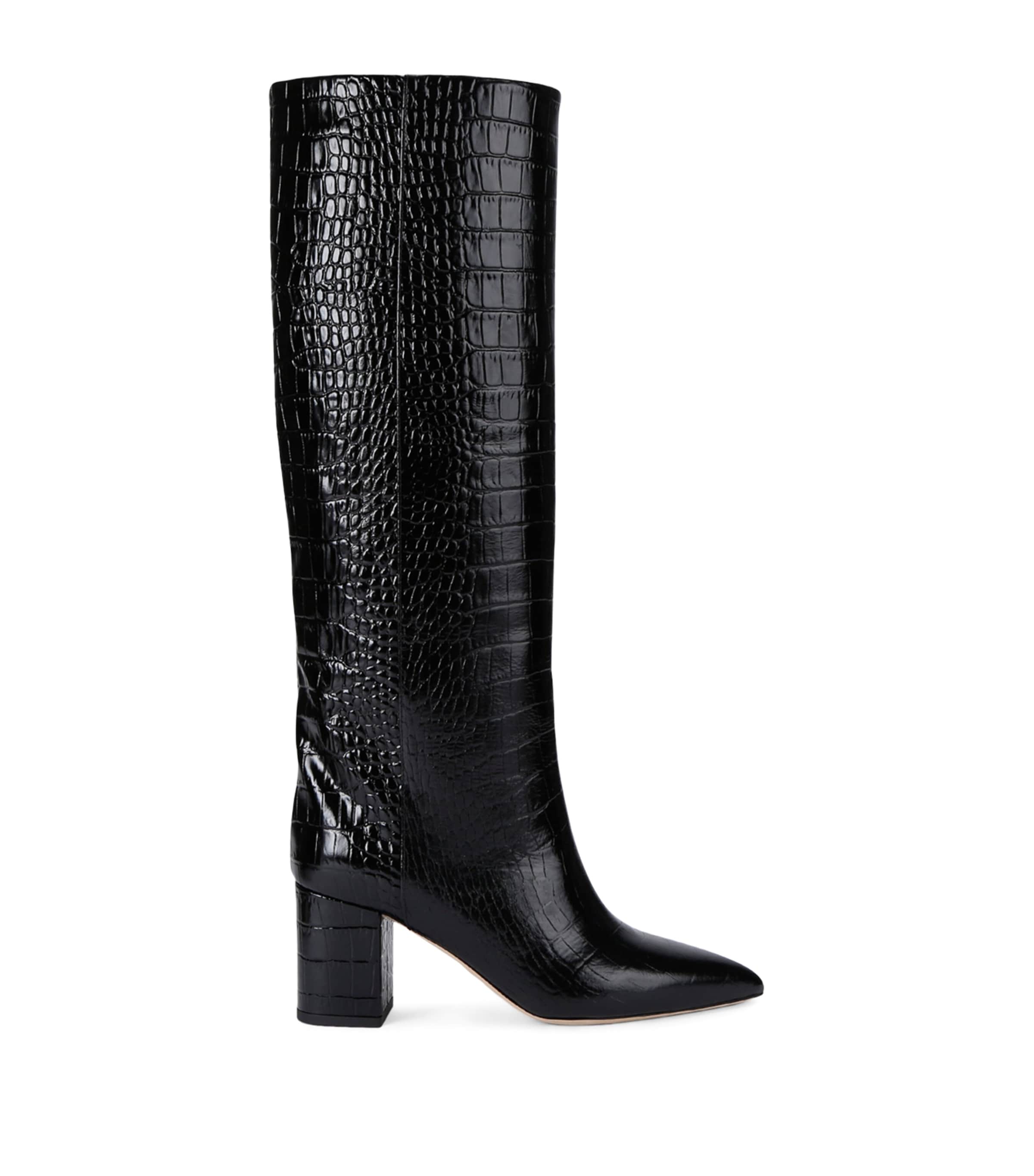 Paris Texas Black 80 Mock Croc Leather Boots In Black