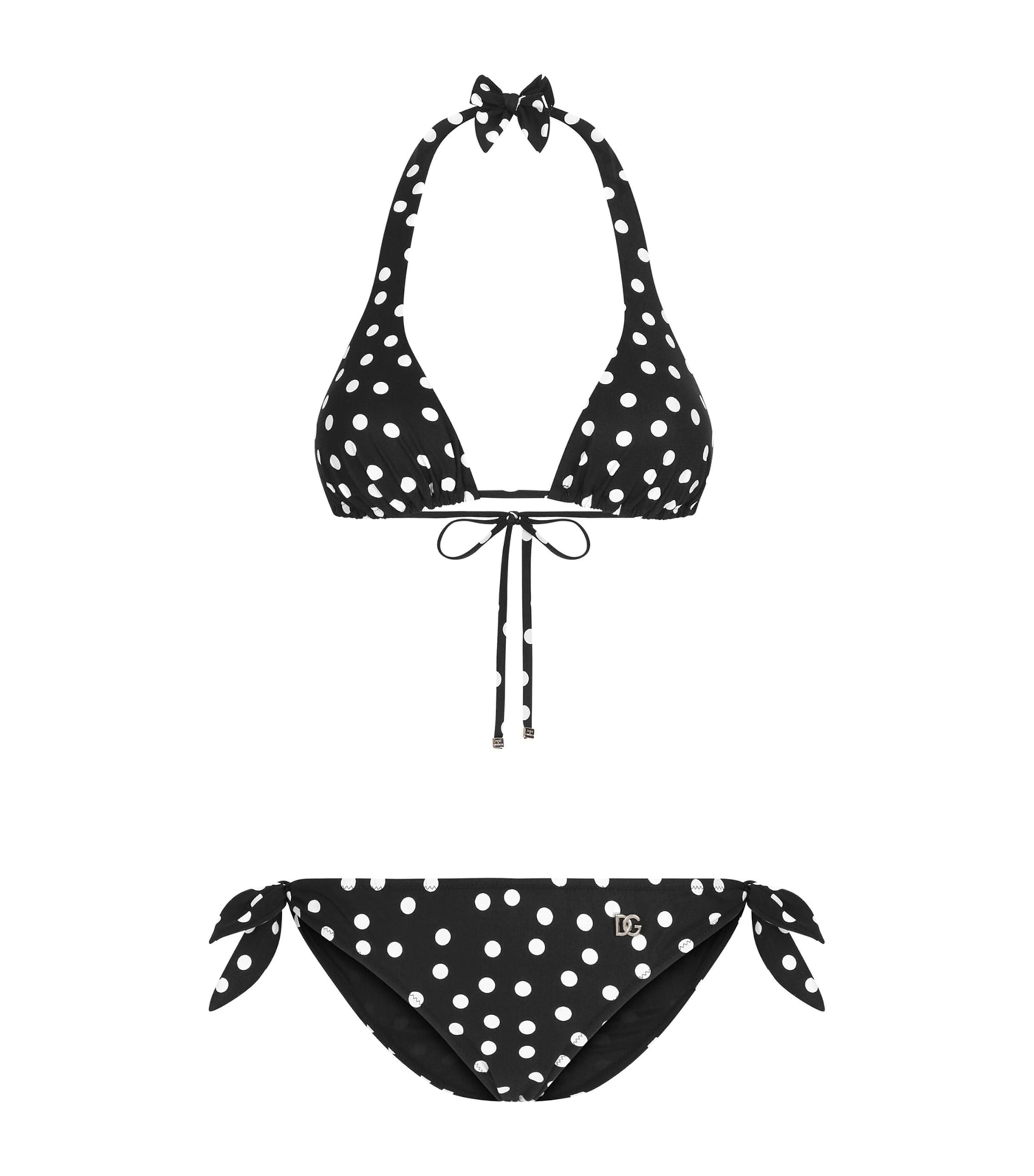 Dolce & Gabbana Polka-dot Dg Logo Bikini In Black