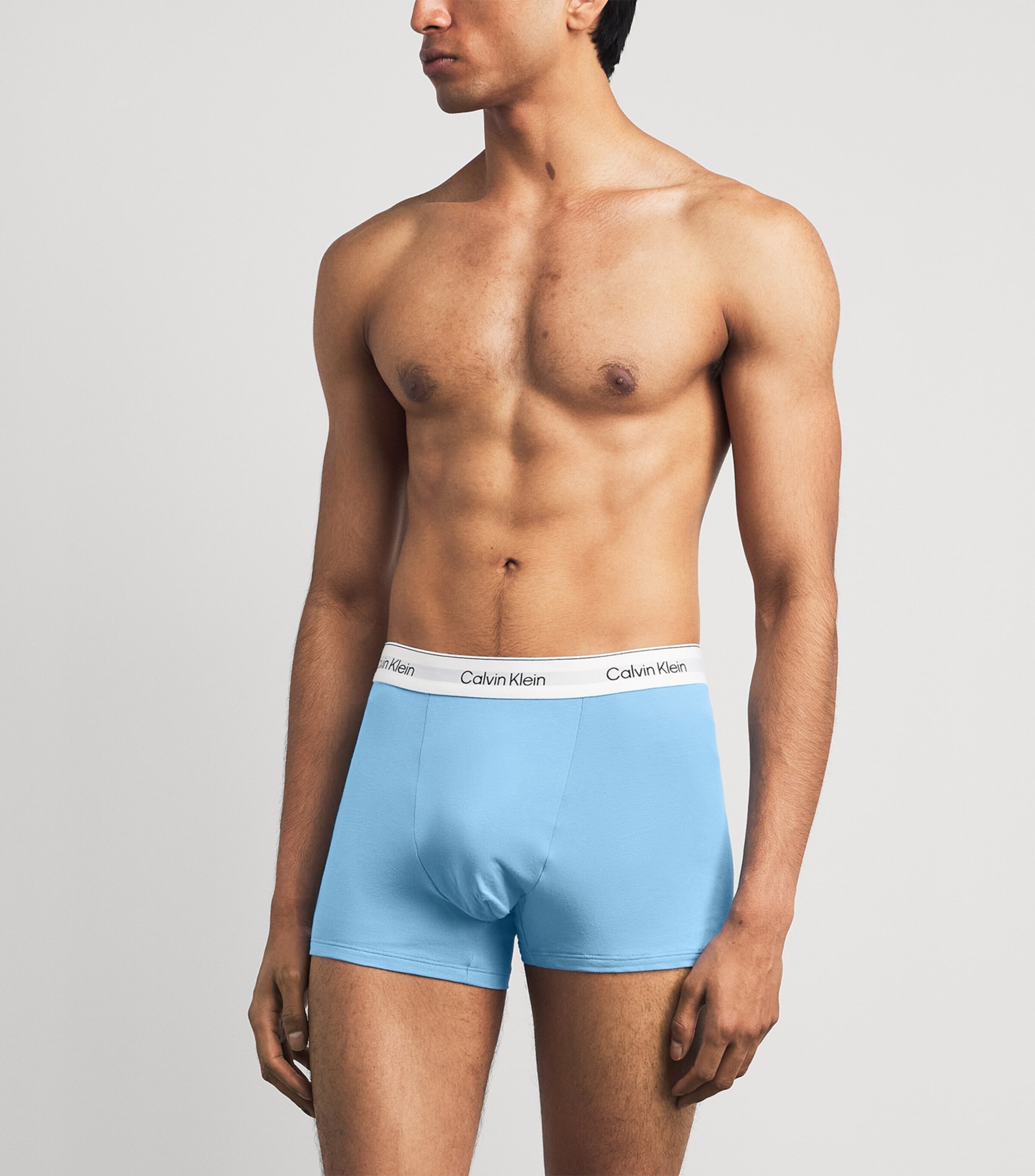 Calvin Klein Mens Stretch-Cotton Relaxed Icon Trunks (Pack of 3) Tkm Pink/blue/grey Image 2