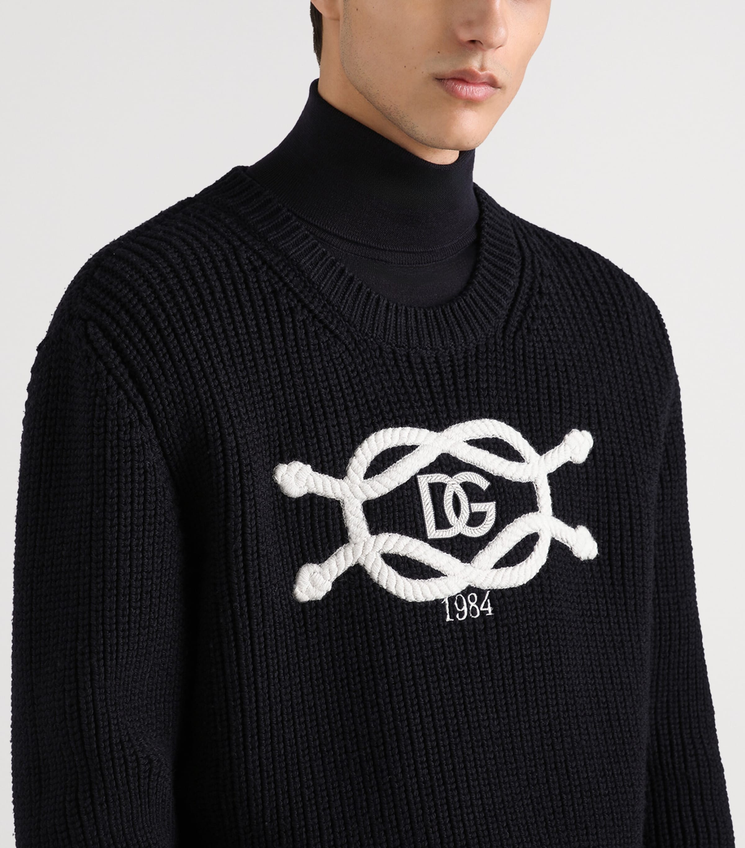 Dolce&Gabbana Mens Virgin Wool Logo Sweater Blu/bianco Image 4
