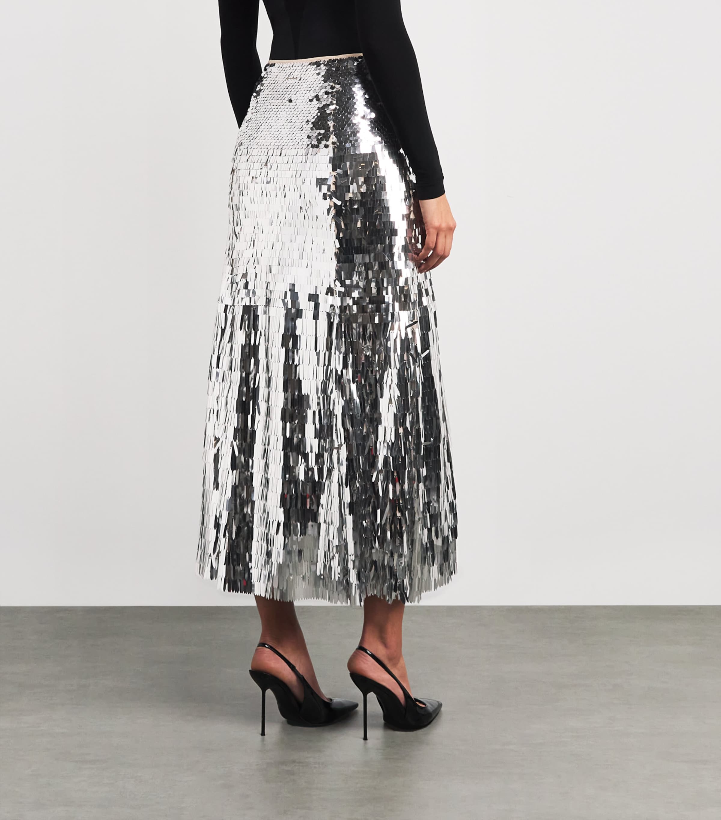Sequin-Embellished Midi Skirt SILVER Image 4