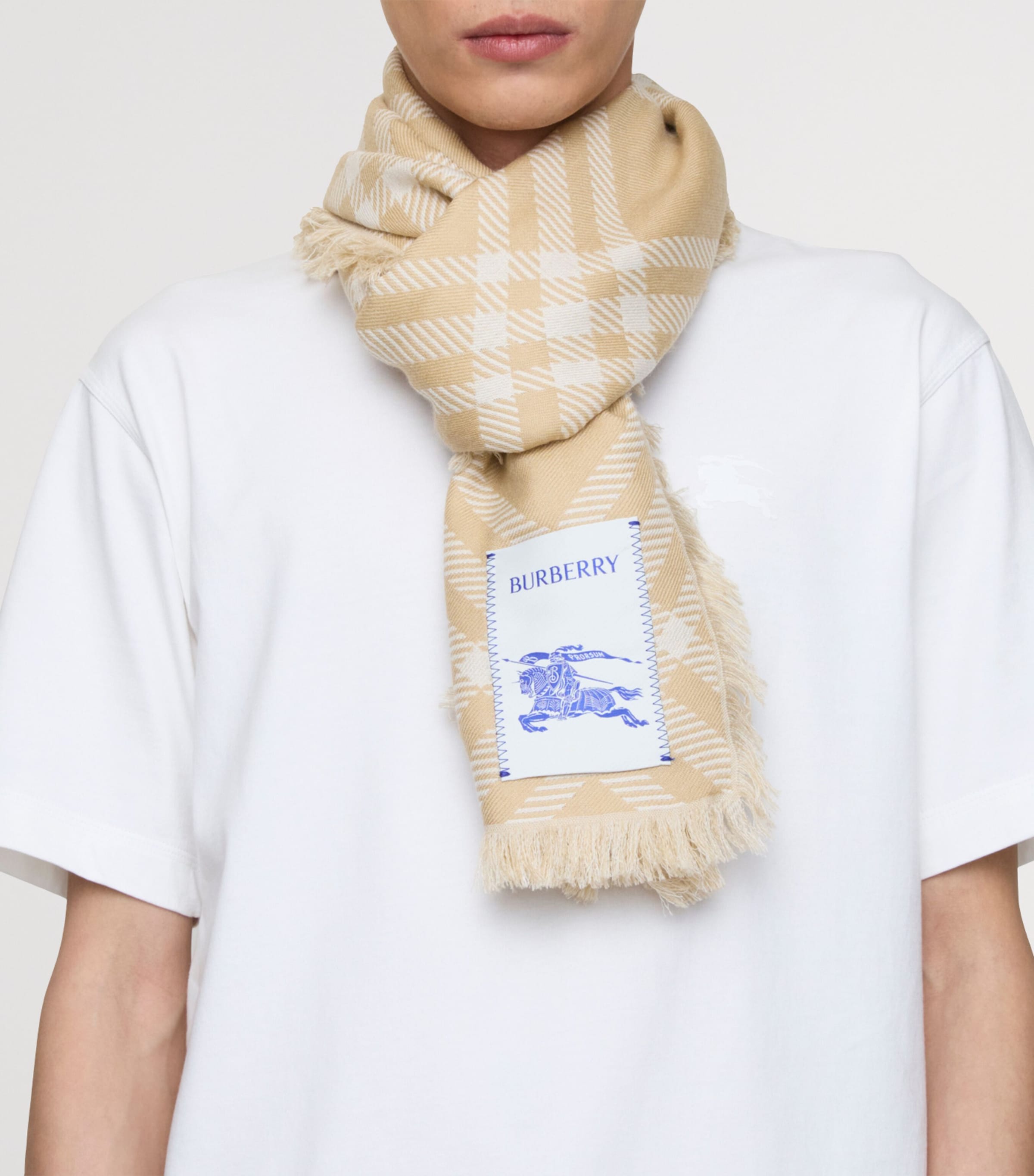 Wool-Silk Wide Check Scarf SAND/ECRU Image 4