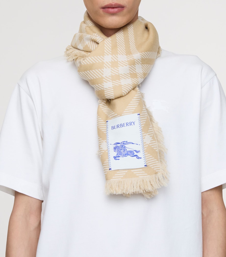 Wool-Silk Wide Check Scarf SAND/ECRU Image 4