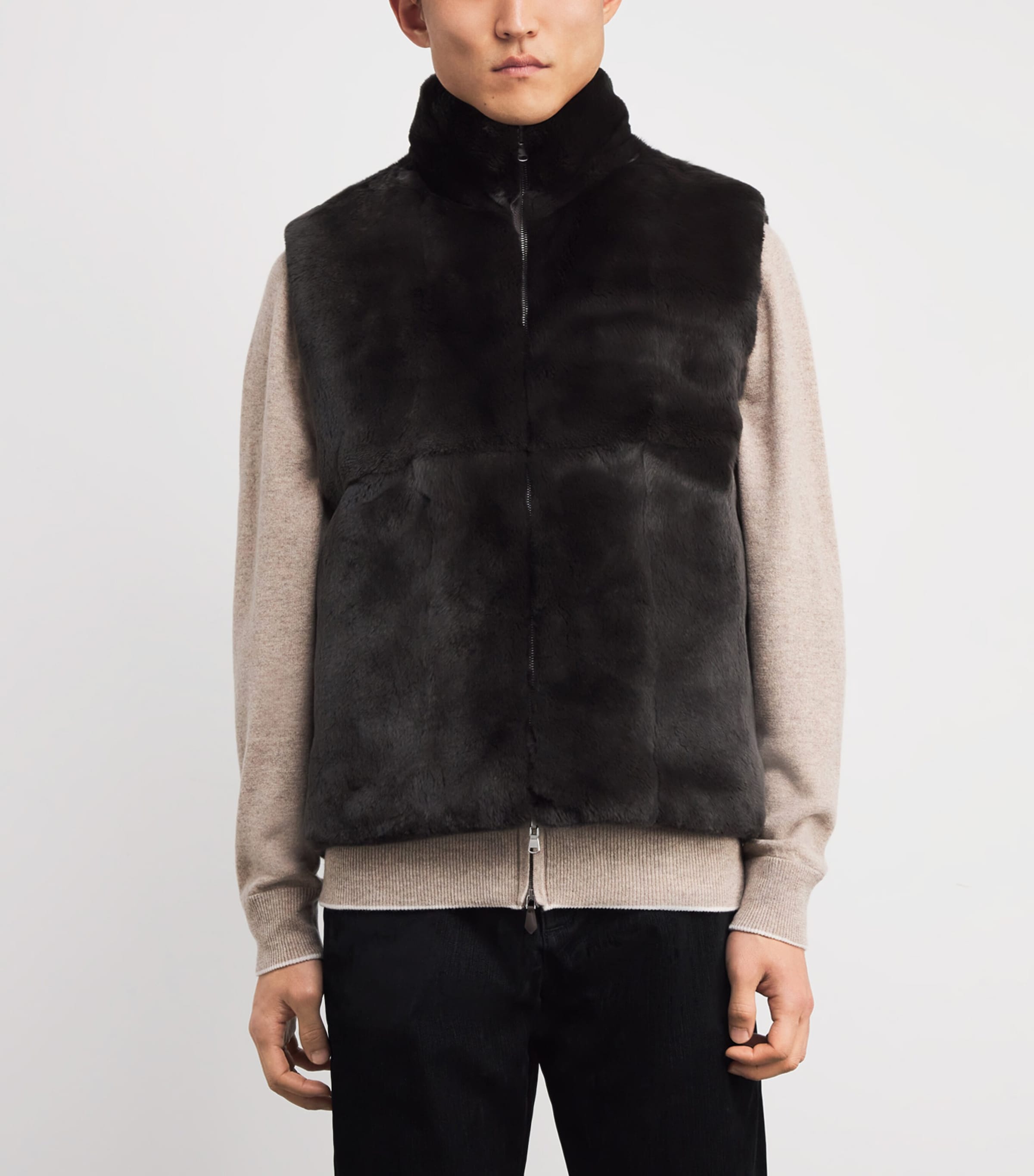 Cashmere Rex Fur-Lined Vermont Gilet BISCOTTI DARK BROWN Image 6