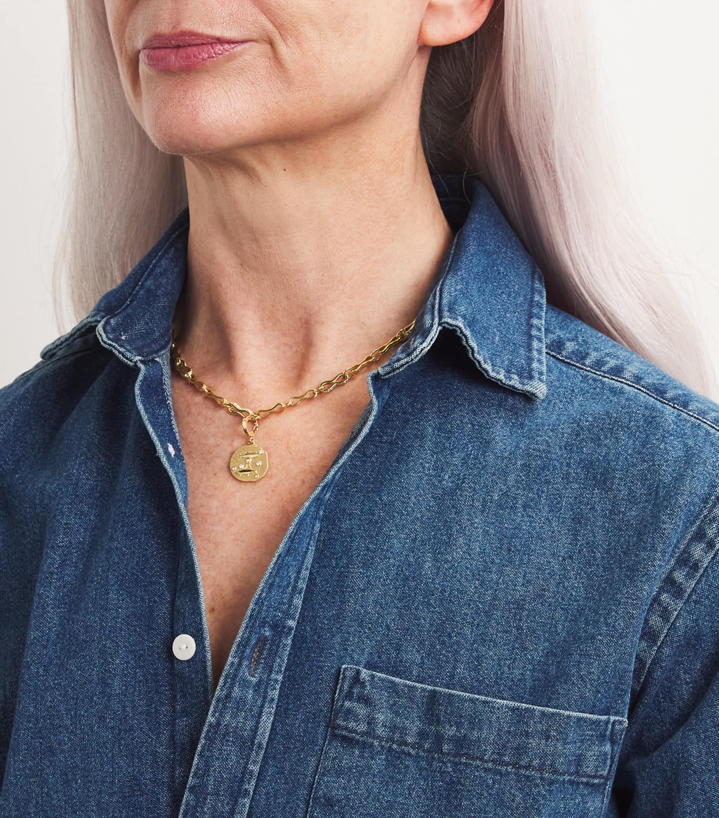 Small Yellow Gold and Diamond Pisces Coin Charm YELLOW GOLD Image 2