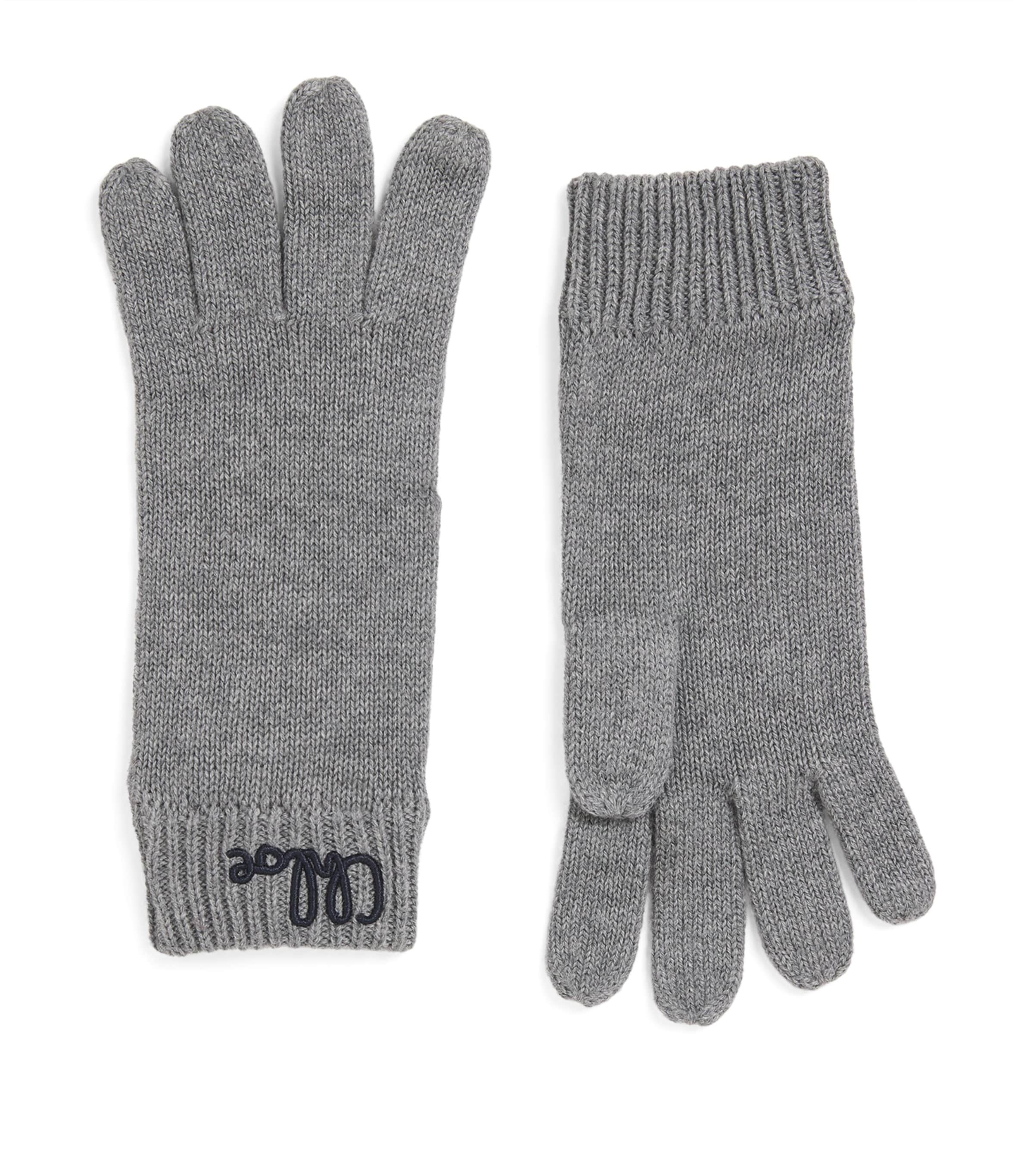 Chloé Logo Gloves In Gray