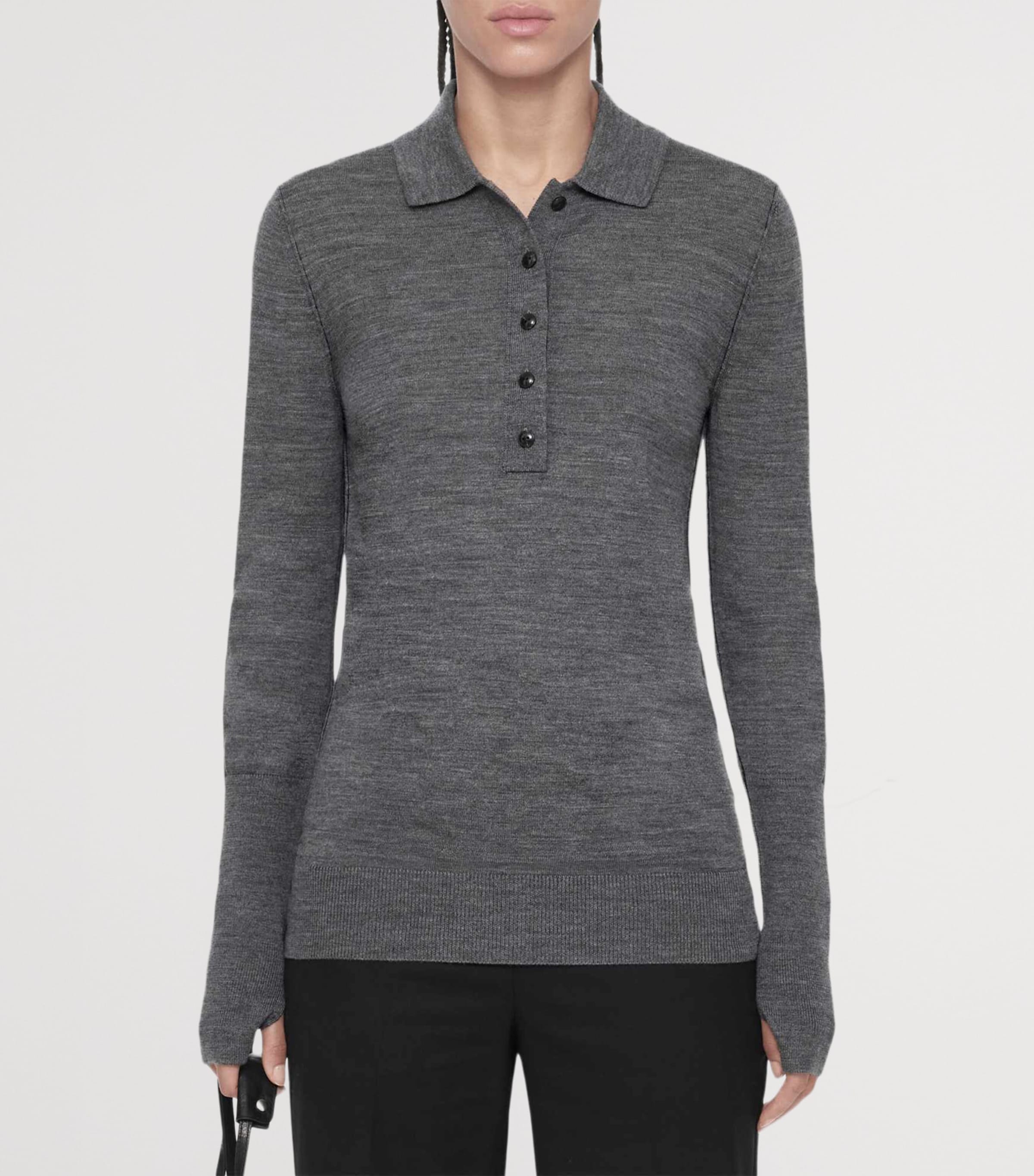 AllSaints Womens Merino Wool Martel Polo Sweater Grey Marl Image 3