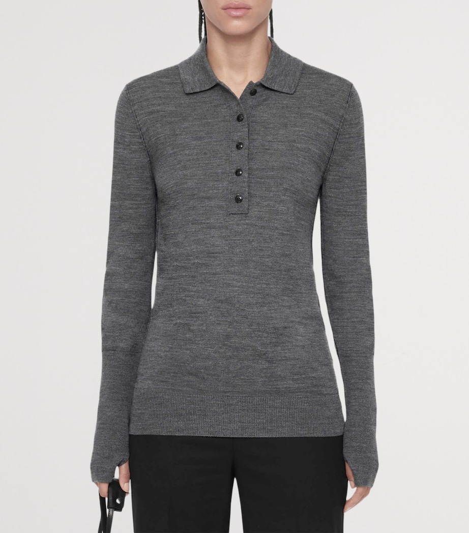 AllSaints Womens Merino Wool Martel Polo Sweater Grey Marl Image 3