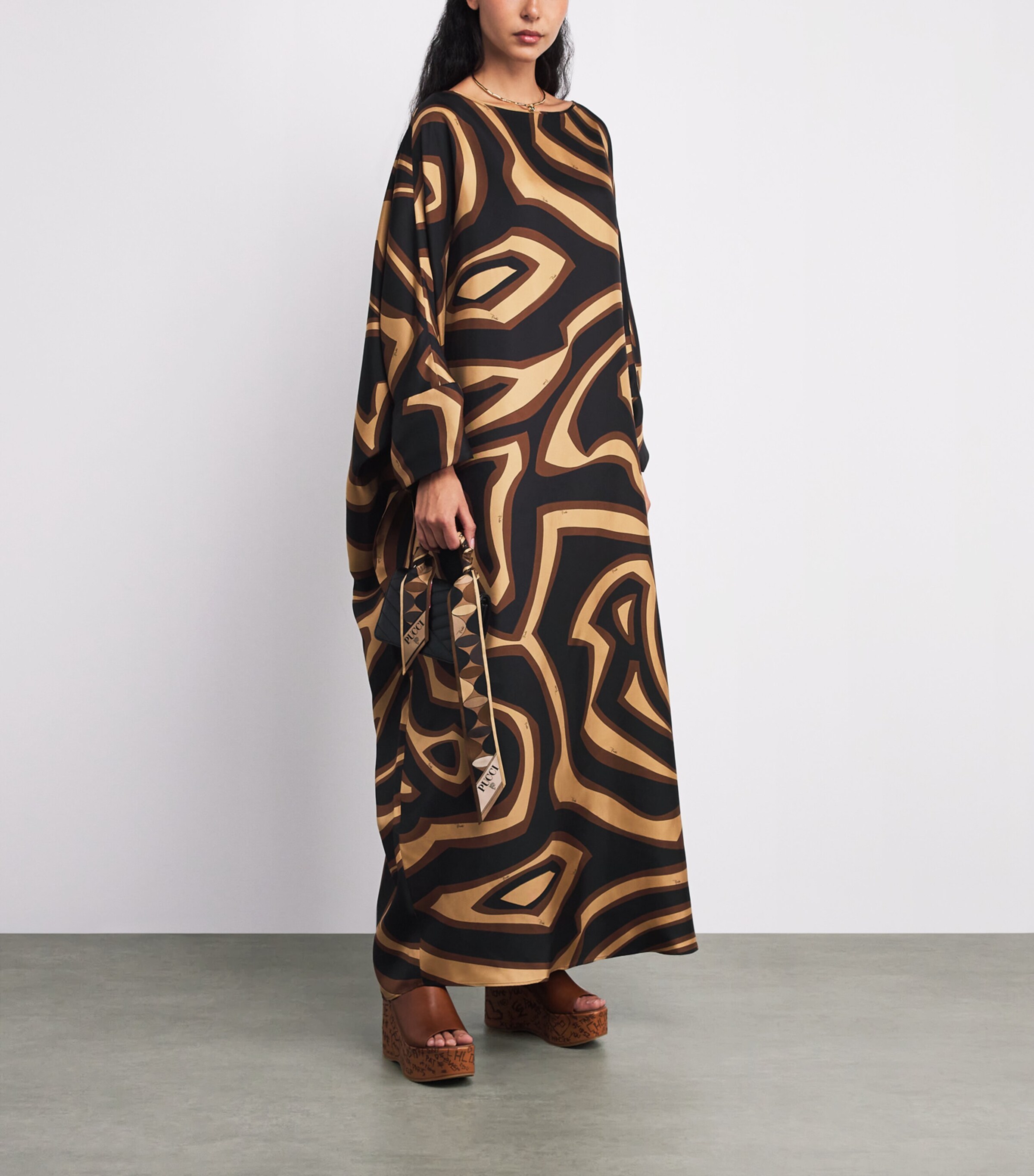 Silk Labirinto Print Maxi Kaftan Dress 049/BLACK GOLD Image 2