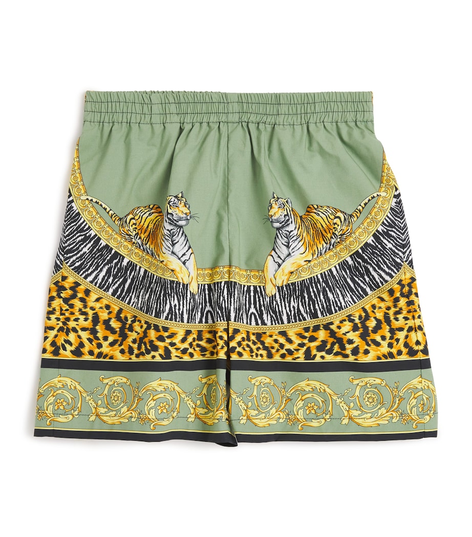 Cotton Poplin Wild Cats Shorts (6-14 Years) 5GC40SGE GREEN+BLACK Image 1