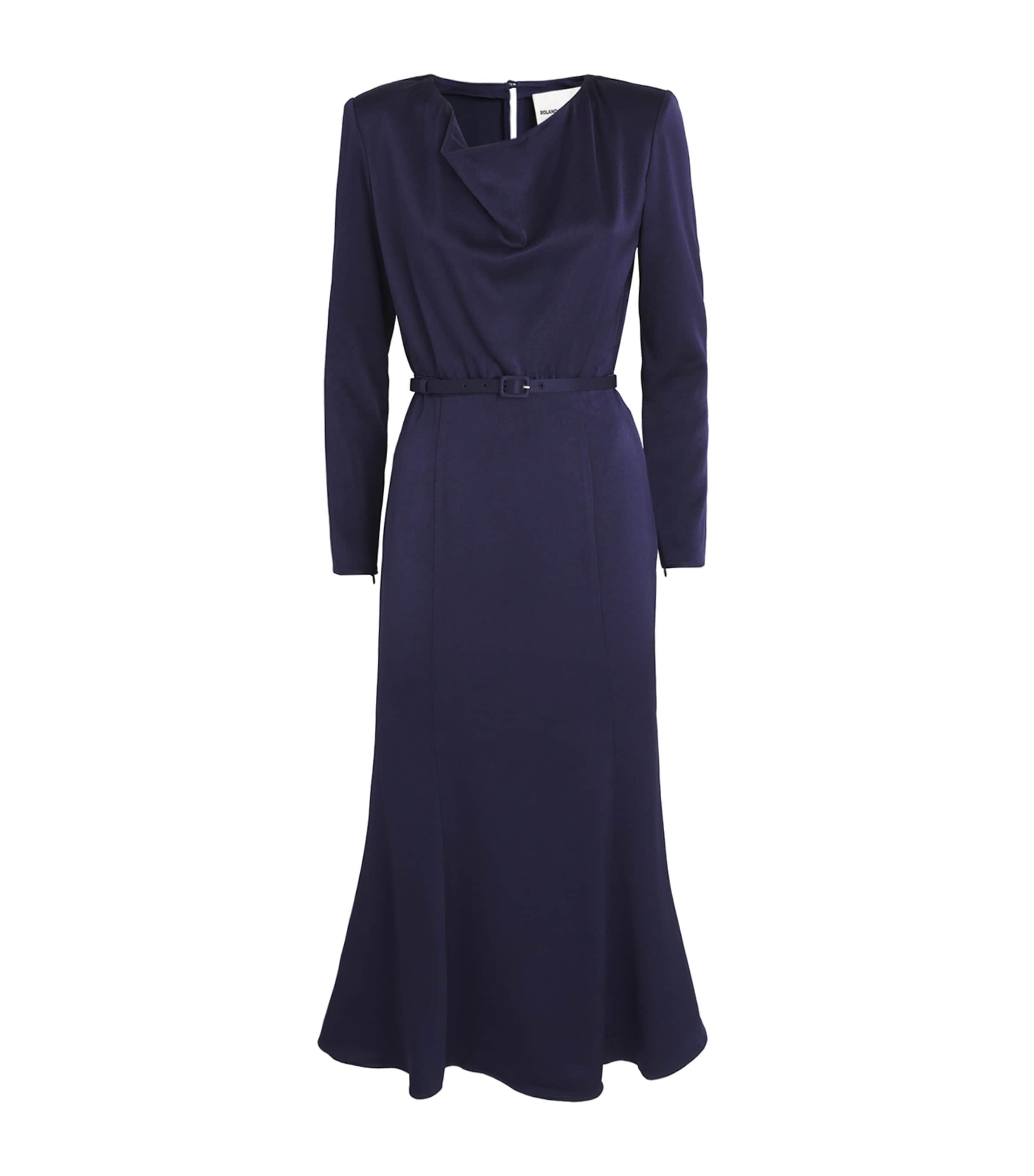 Roland Mouret Satin Cowl-neck Midi Dress In Blue