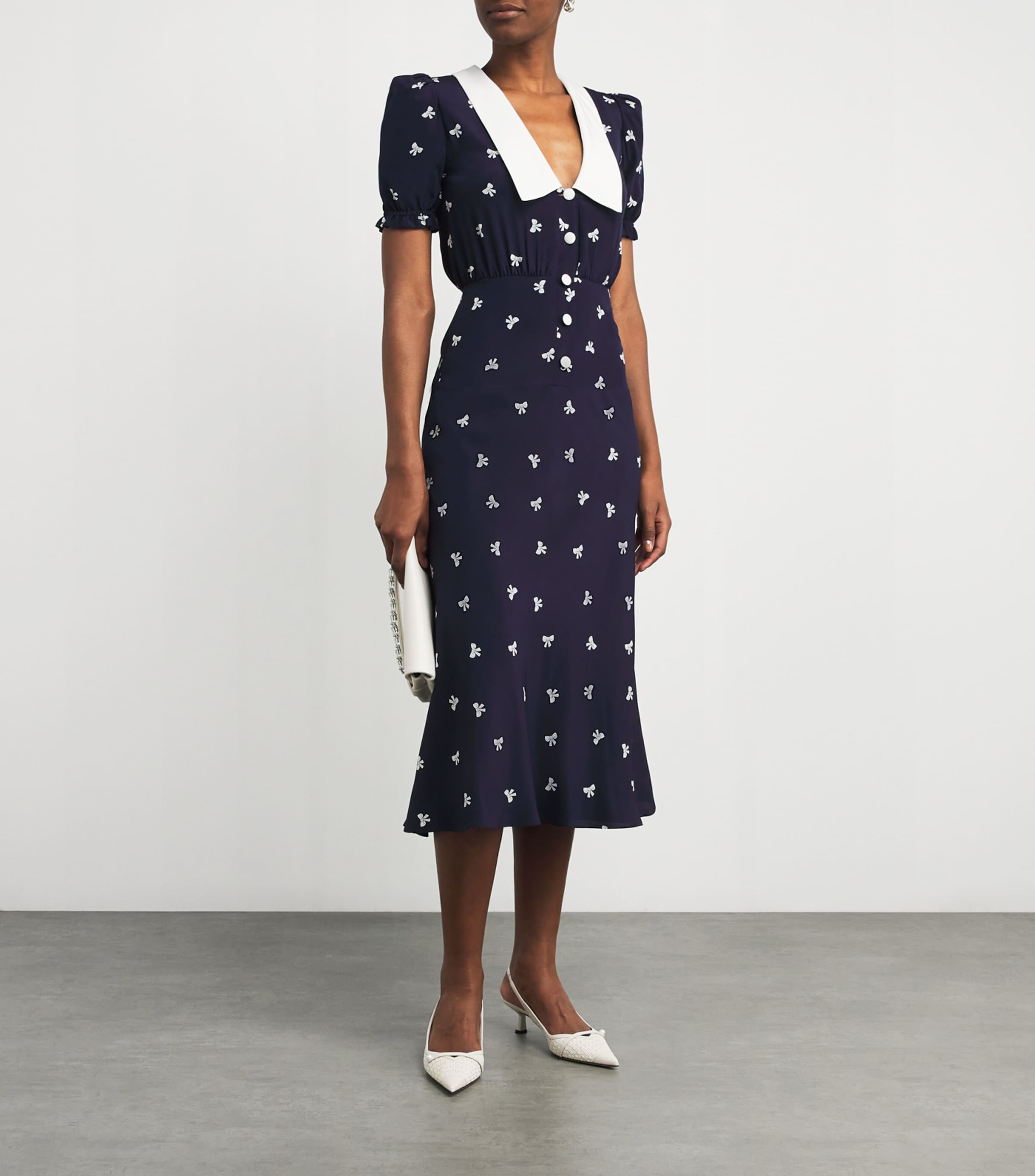 Silk Bow Midi Dress 1844 NAVY BLUE-WHITE Image 2