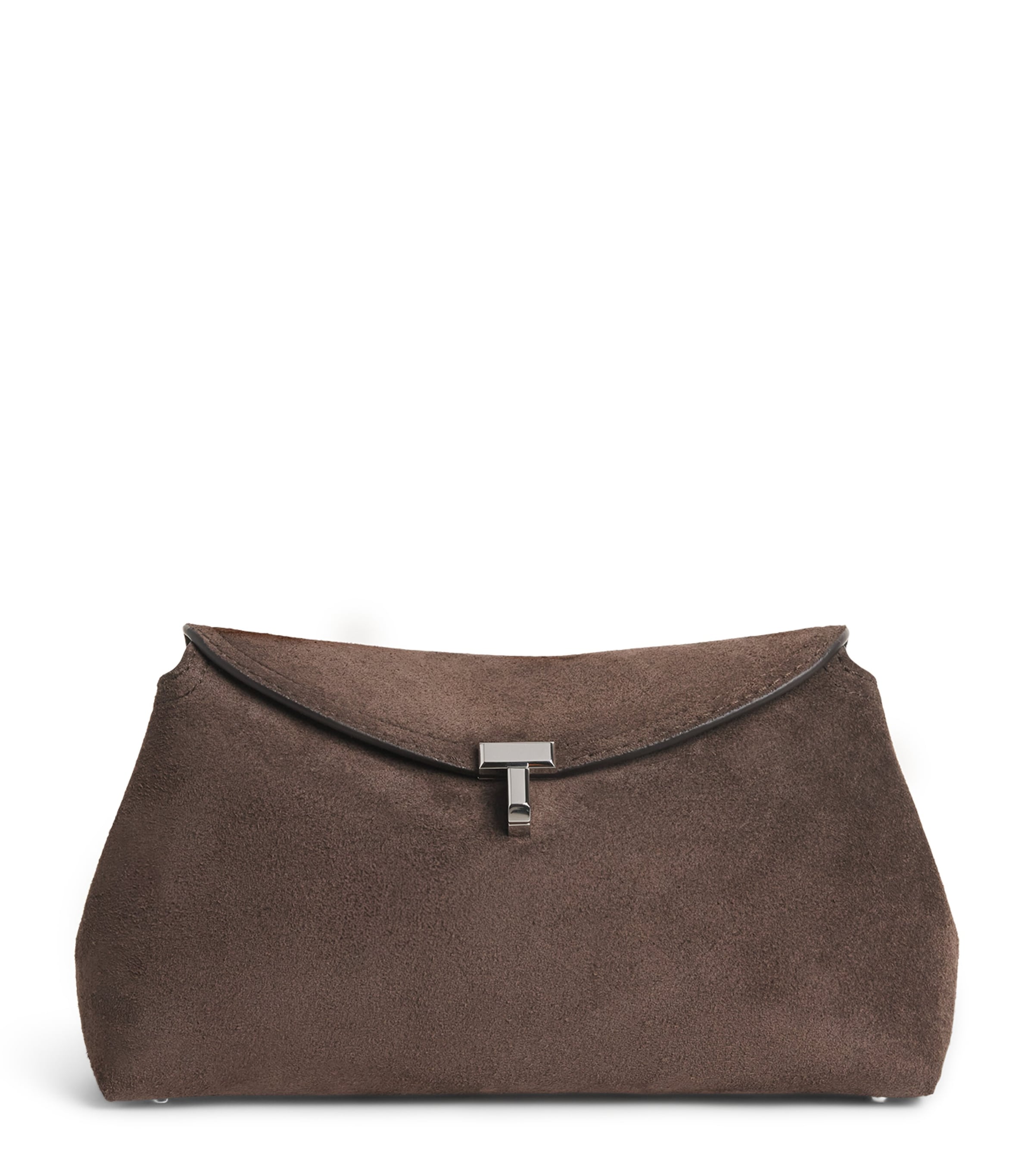 Suede T-Lock Clutch Bag