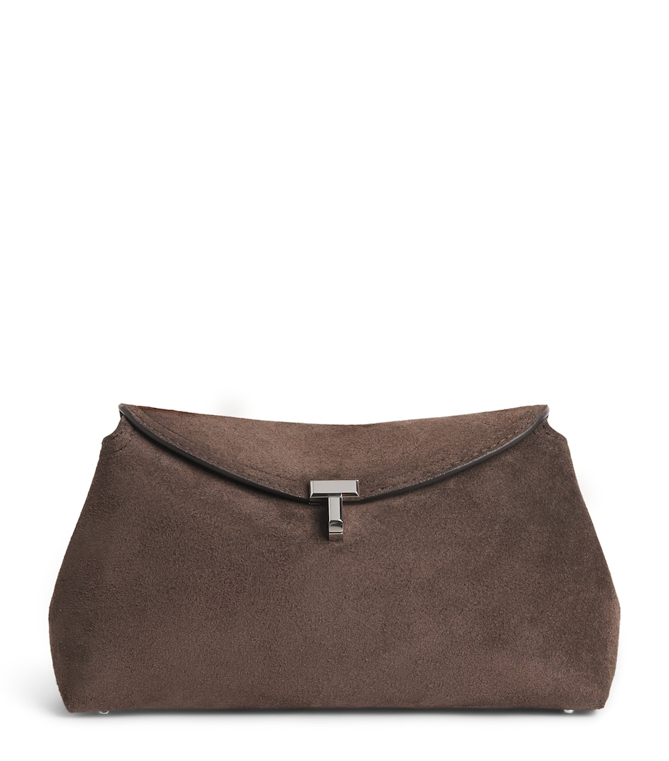 Suede T-Lock Clutch Bag