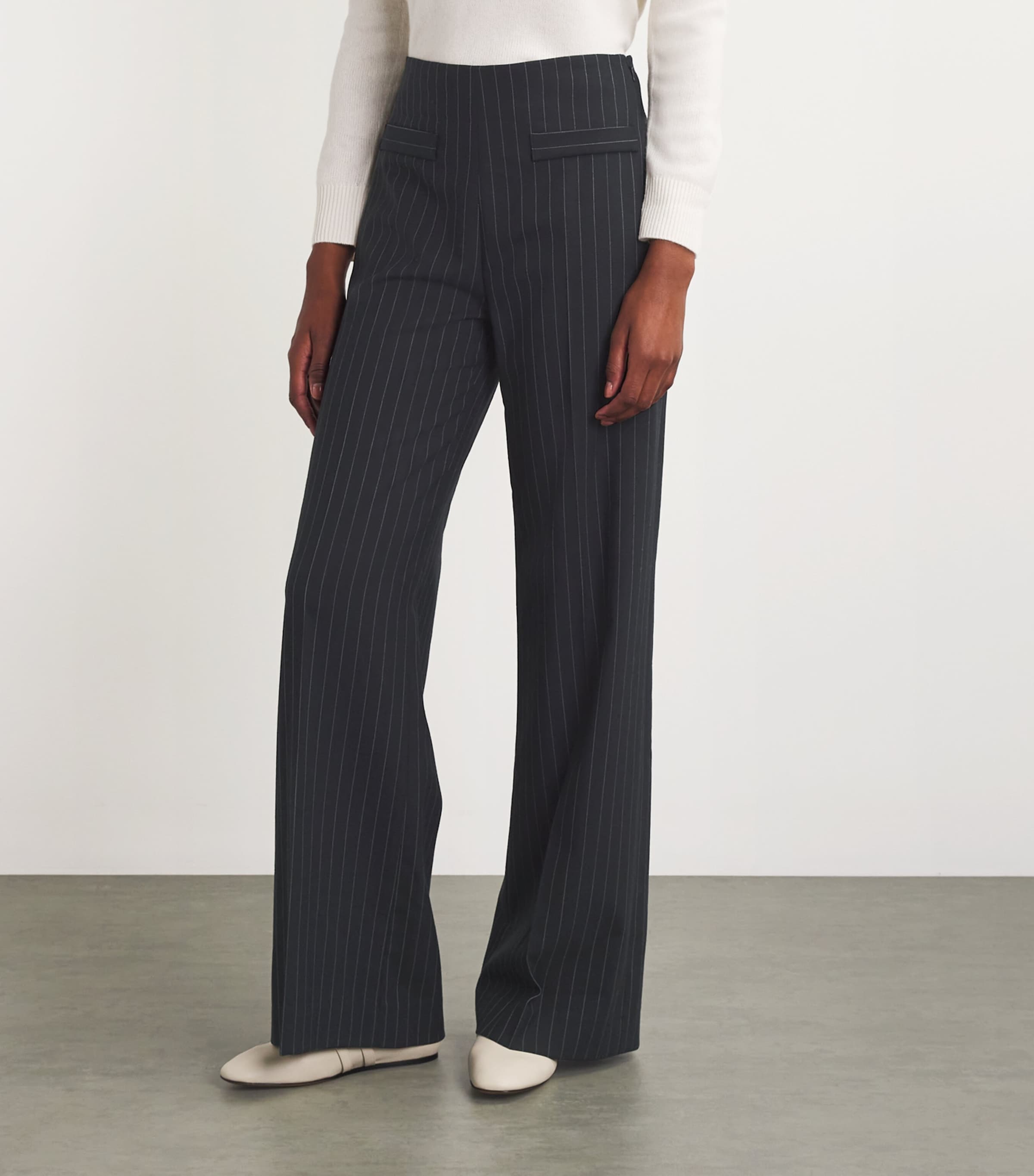 Sandro Paris Womens Pinstripe Wide-Leg Tailored Trousers Black Image 3