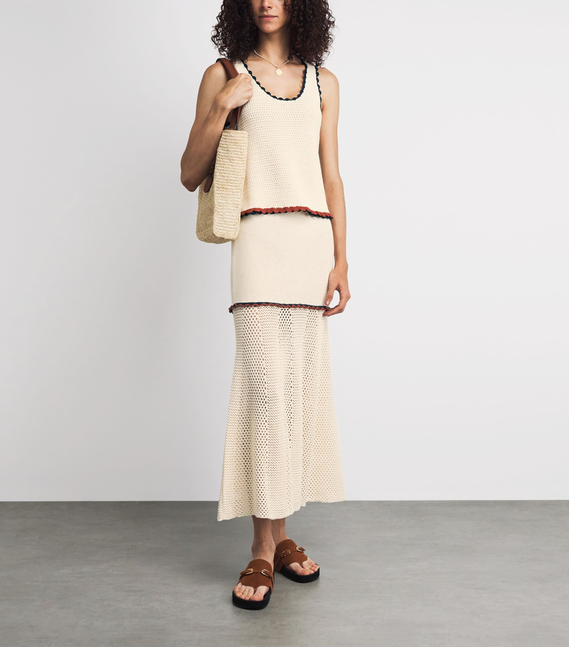ESCVDO Womens Crochet Santos Top Ivory Cobolt Brown Image 2
