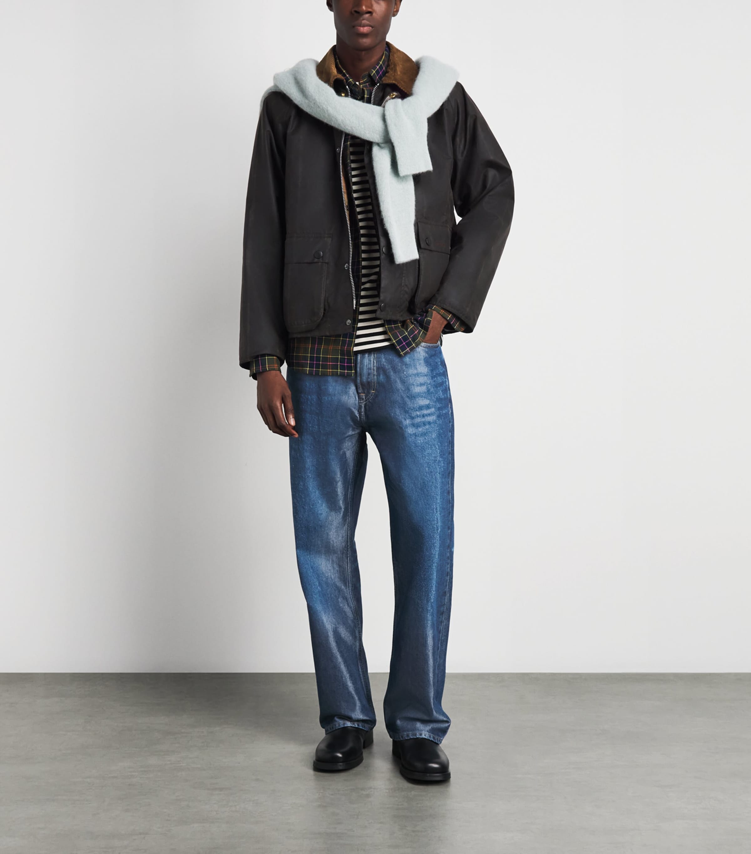 Barbour Mens x Paul Smith Waxed Transport Windowpane Jacket Rustic/bark Image 2