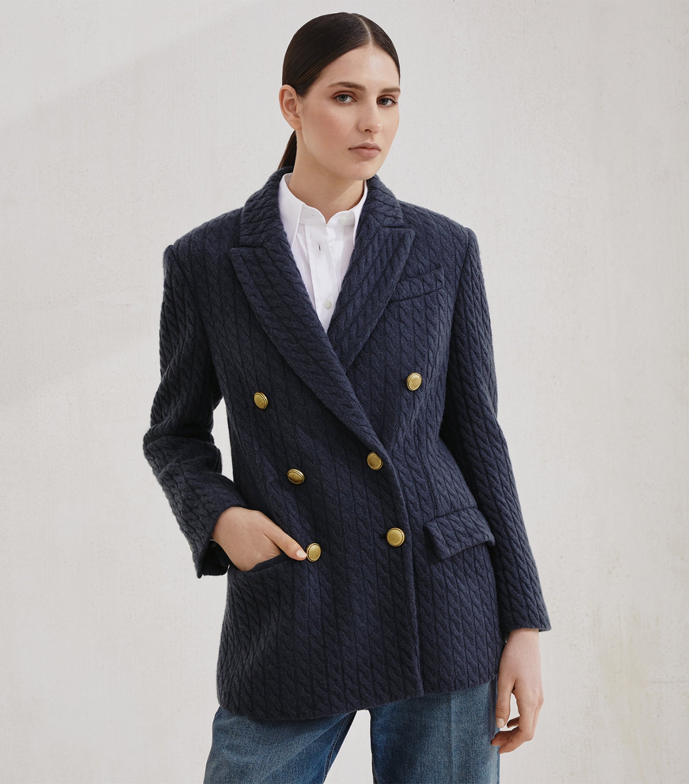 Brunello Cucinelli Womens Cashmere Cable Knit Blazer Image 2
