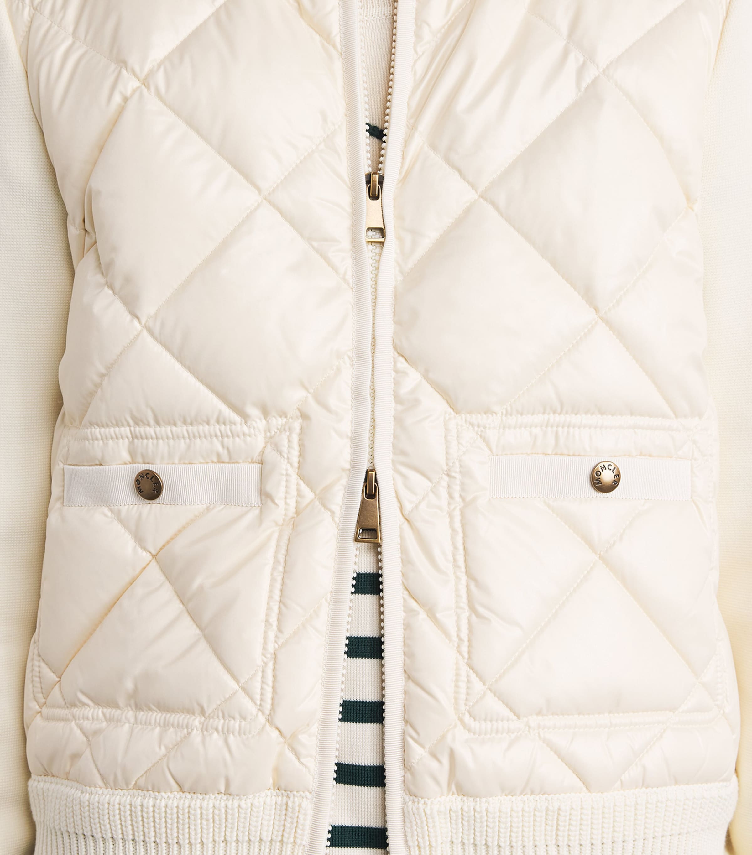 Moncler Womens Miscellaneous Hybrid Logo-badge Nylon And Cotton-knit Cardigan Xl In Neutral
