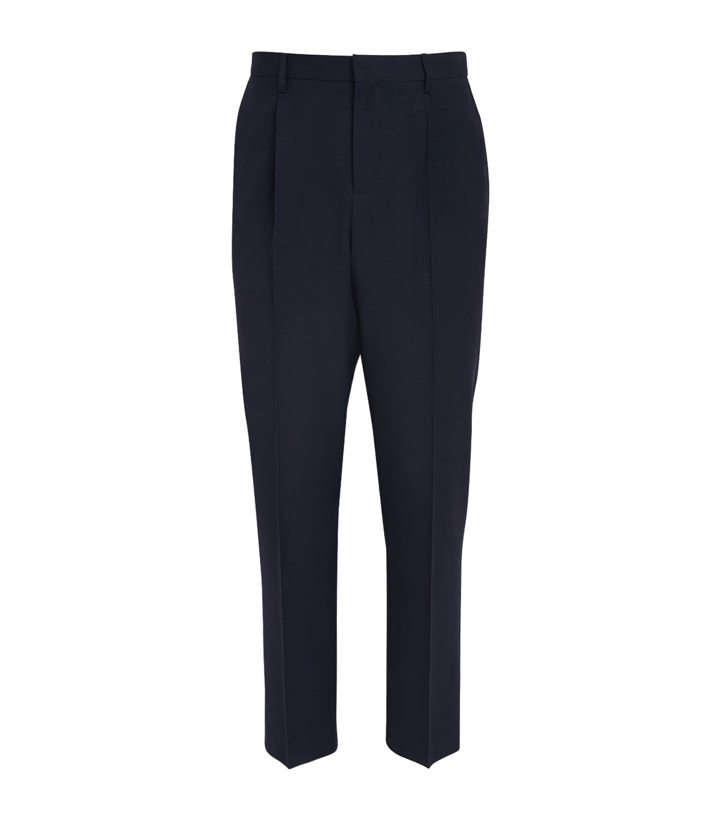 Wool Pleated Straight Trousers NAVY BUAA Image 1