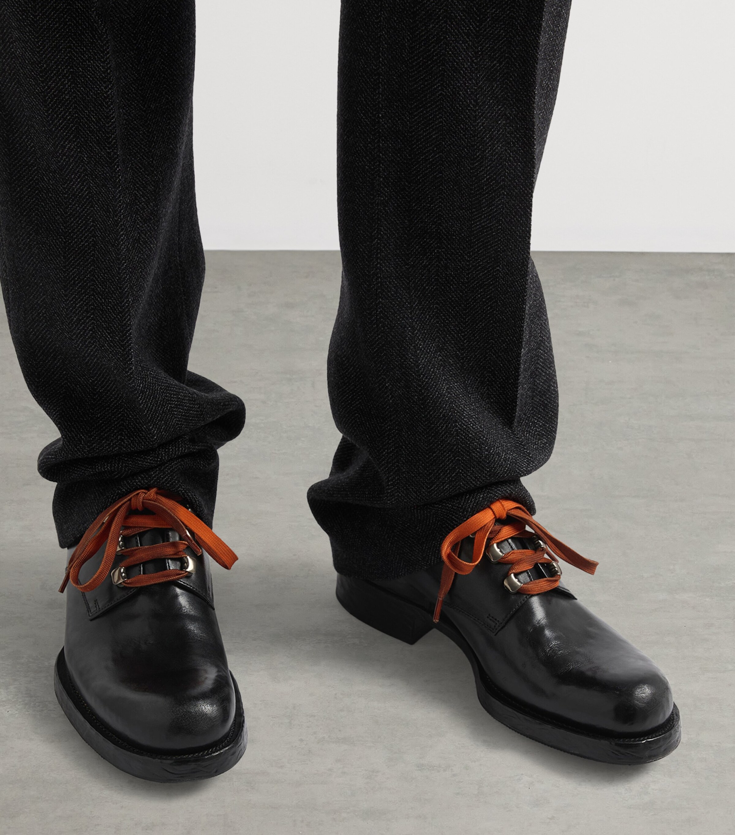 Prada Black Leather Antiqued Derby Shoes | Harrods UK