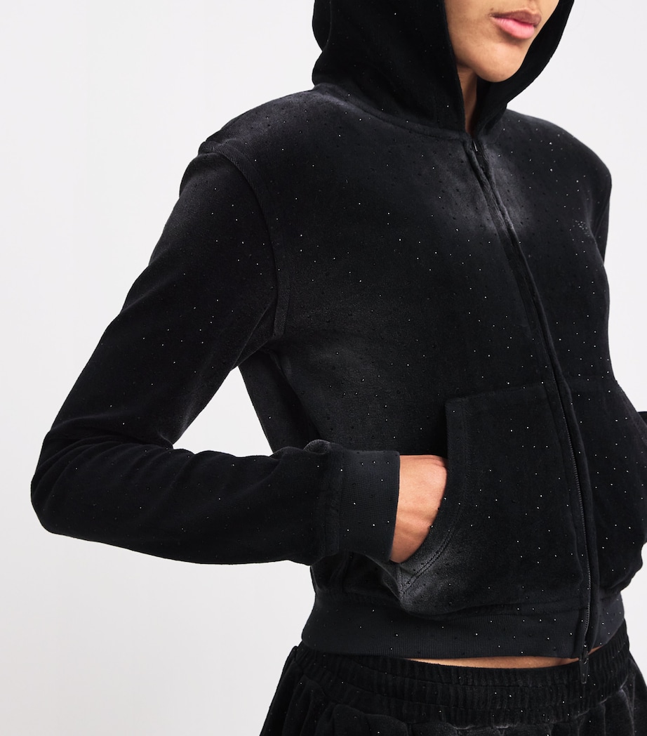 Alexander Wang Womens Velour Rhinestone Hotfix Hoodie Washed Nickel Image 6