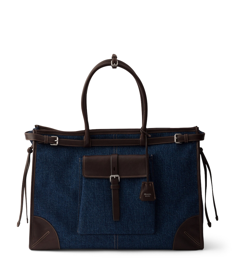 Prada Denim and Leather Bonnie Tote Bag Blue Image 1