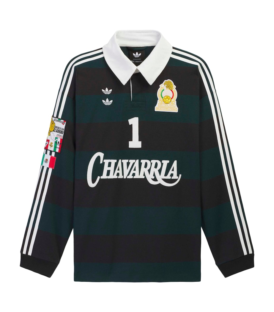 Willy Chavarria Mens x adidas Originals Mexico Rugby Shirt Black/aurora Ivy Image 1