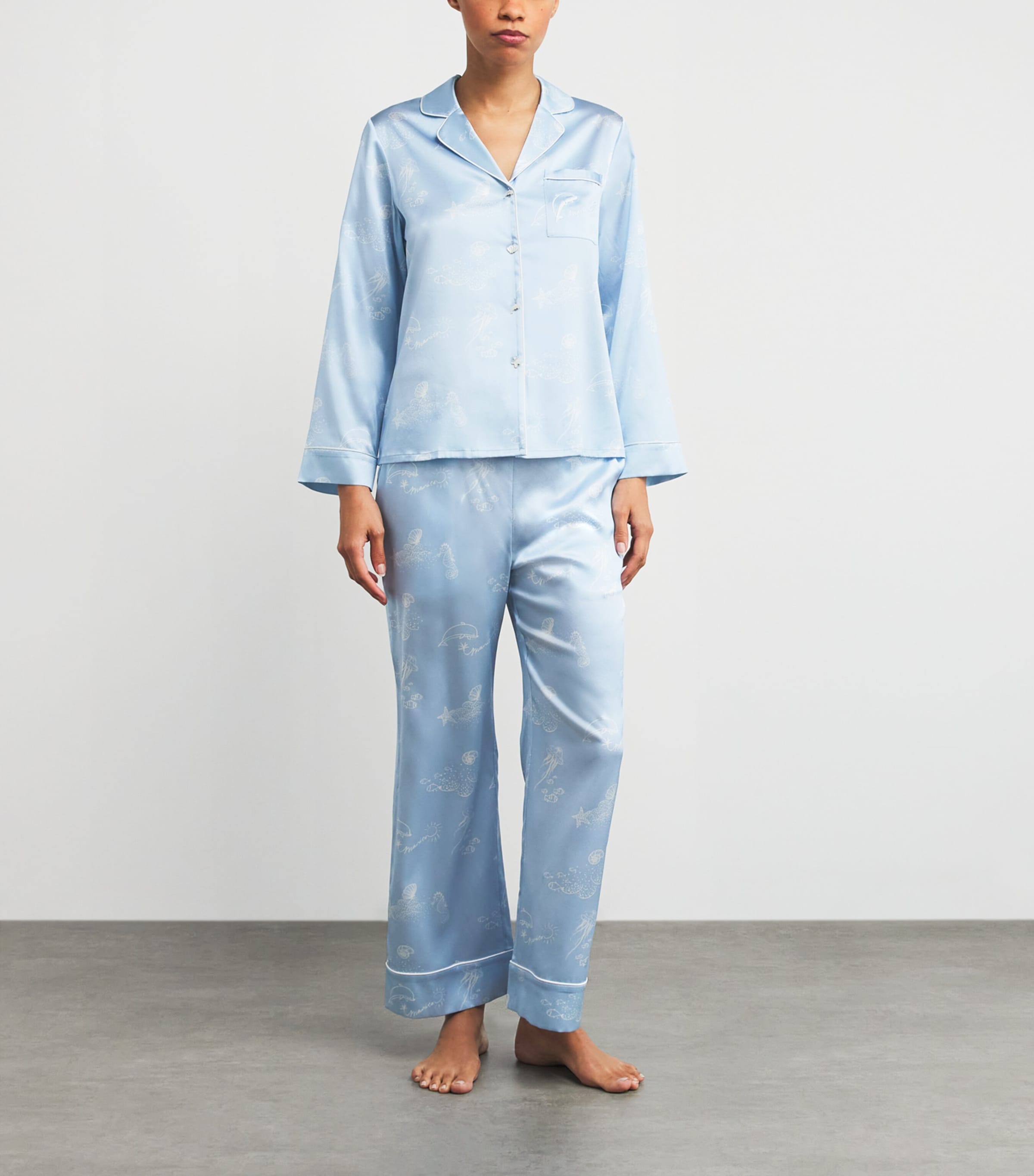Mulberry Silk Printed Pyjama Set OCEAN BLUE Image 2
