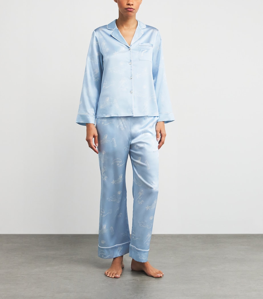Mulberry Silk Printed Pyjama Set OCEAN BLUE Image 2