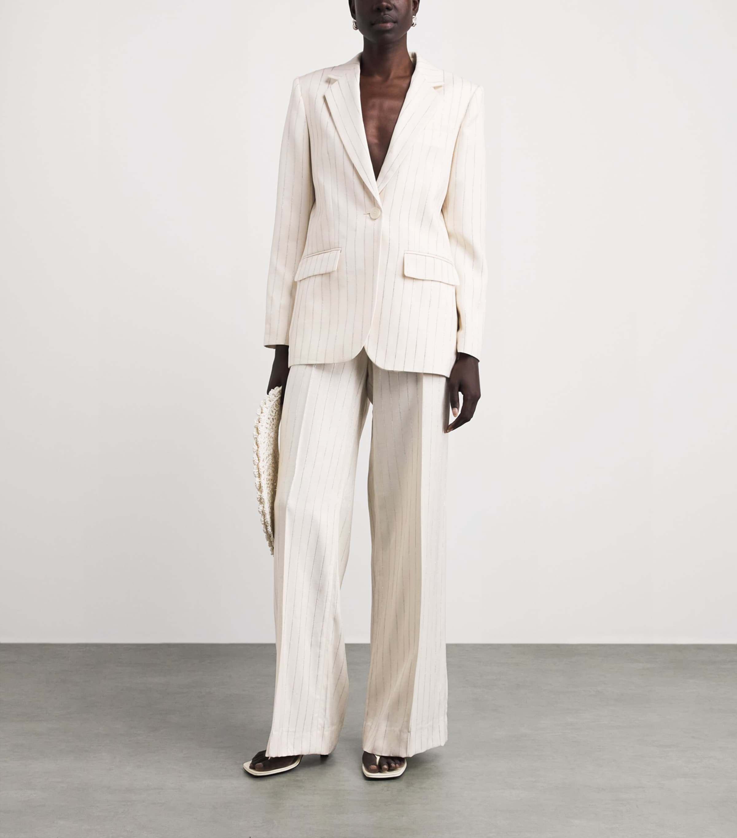 Sandro Paris Womens Sequinned Stripe Trousers Ecru / Silver Image 2