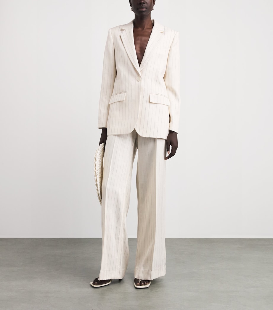 Sandro Paris Womens Sequinned Stripe Trousers Ecru / Silver Image 2