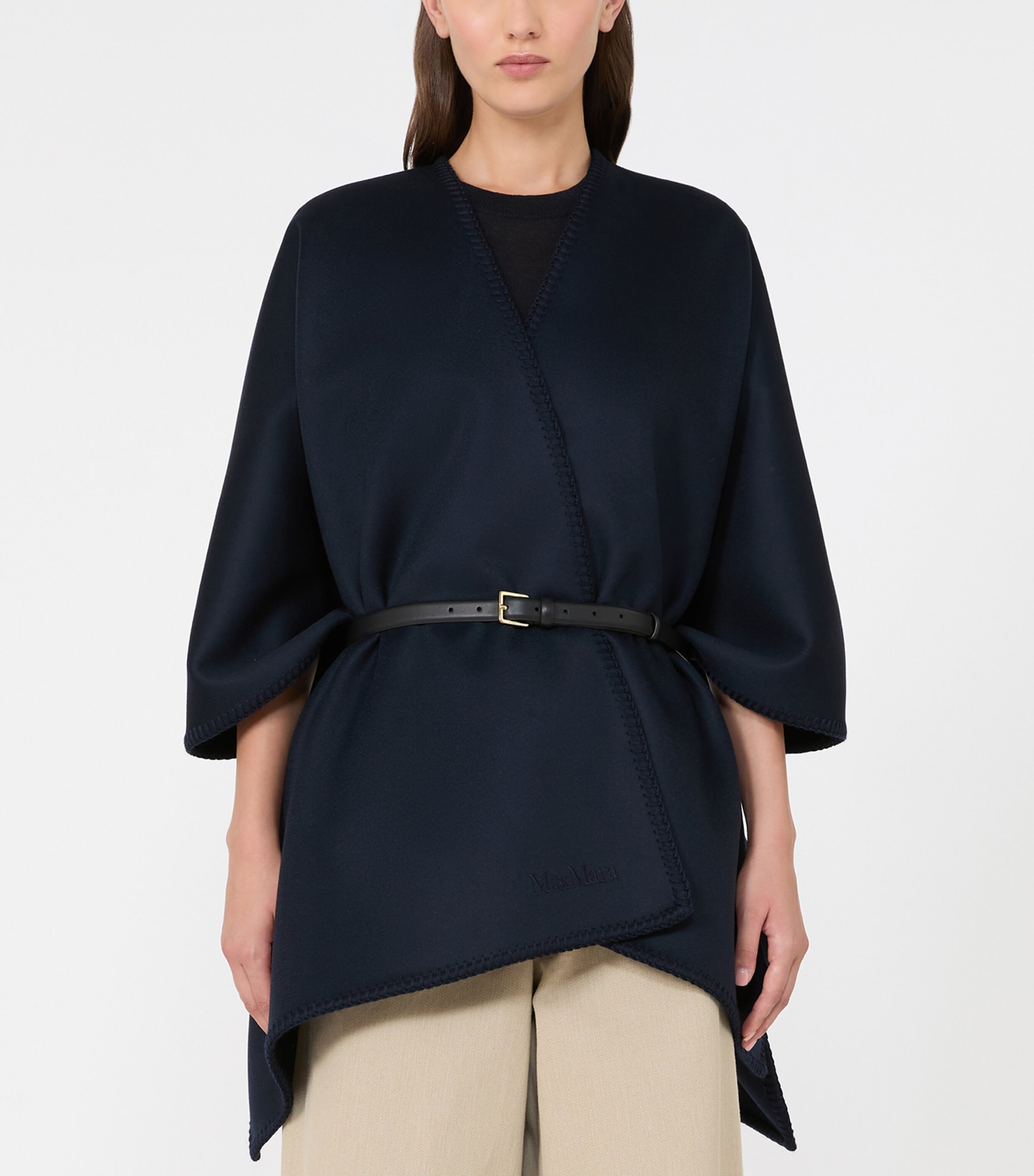 Max Mara Womens Virgin Wool Belted Blanket Coat Midnightblue Image 3