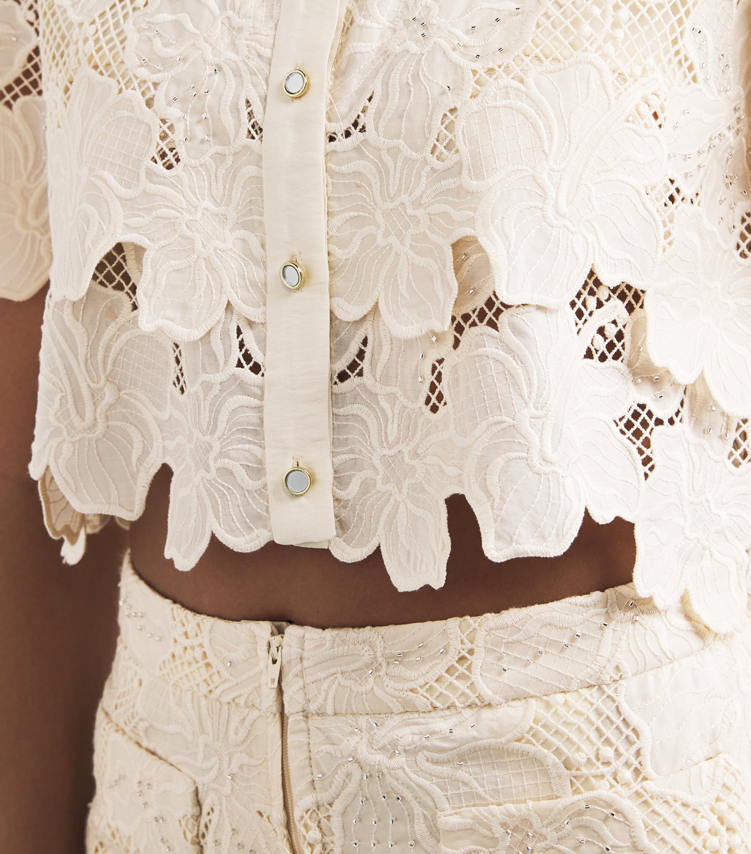 Sandro Paris Womens Guipure Lace Cropped Shirt Ecru Image 3