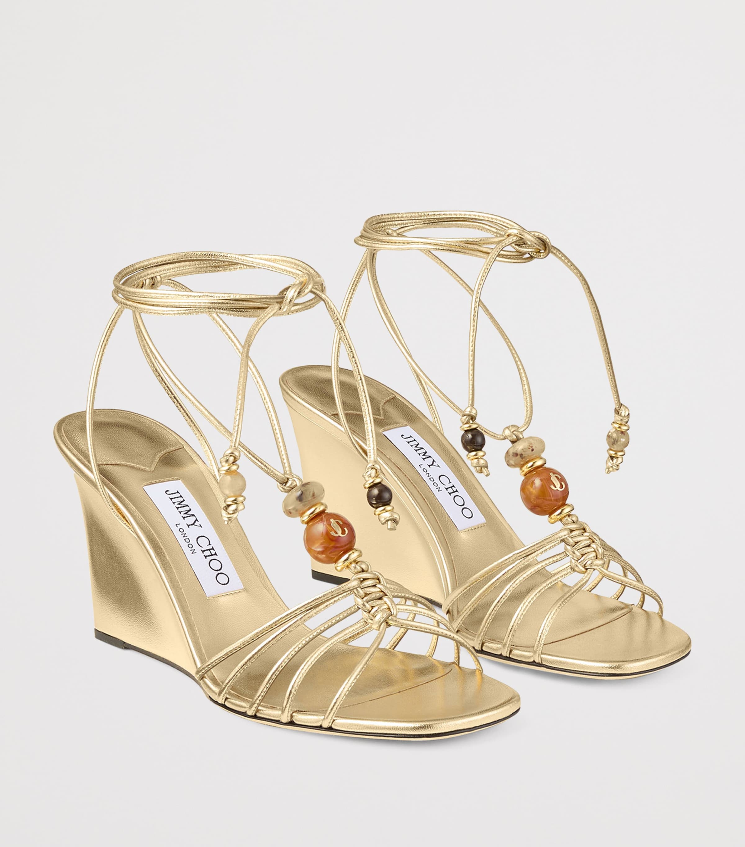 Jimmy Choo Lova 85 Metallic Leather Wedge Sandals Gold Mix Image 2
