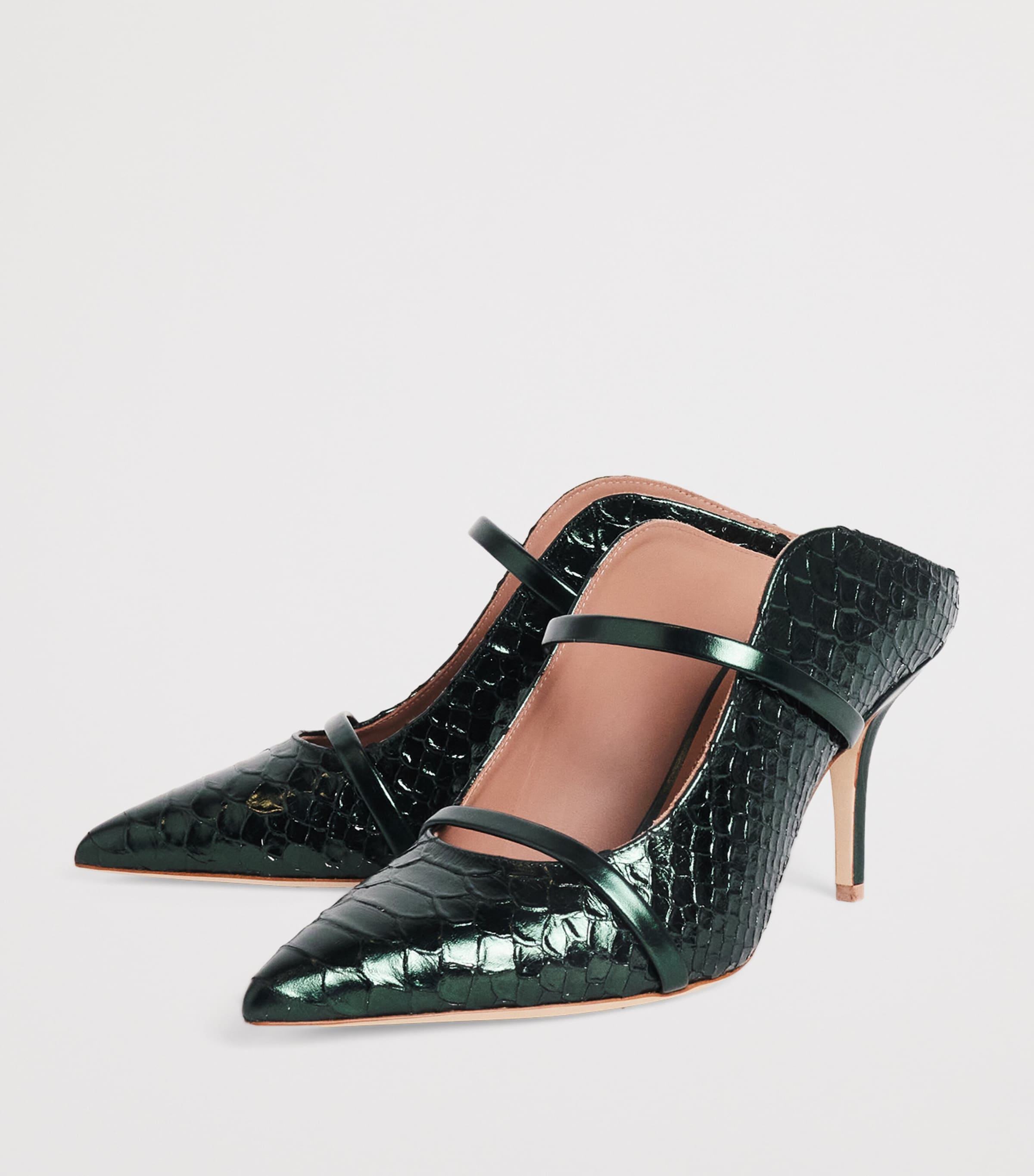 Croc-Embossed Leather Maureen Heeled Mules 70 DARK GREEN Image 3
