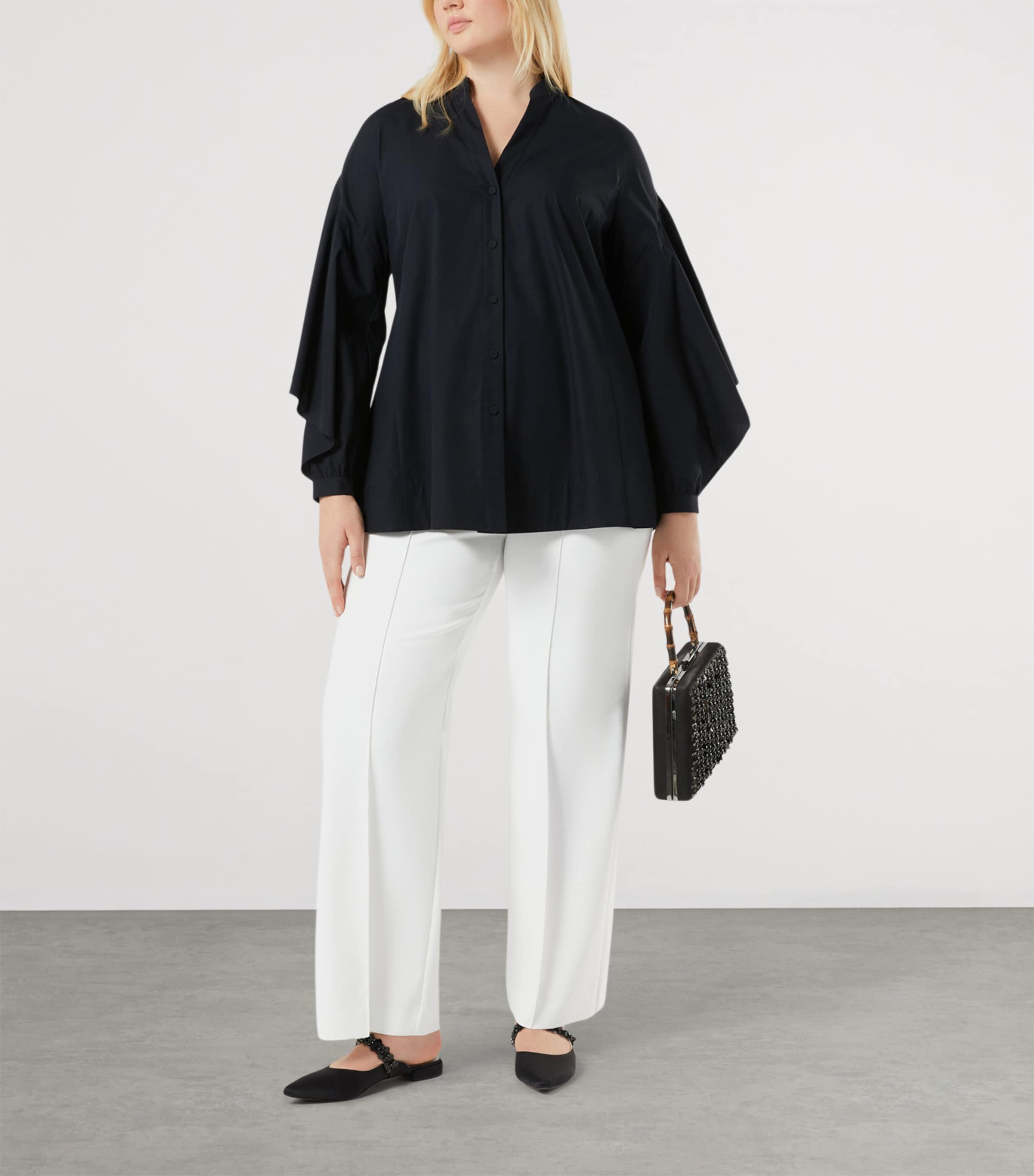 Marina Rinaldi Womens Cotton V-Neck Blouse Black Image 4