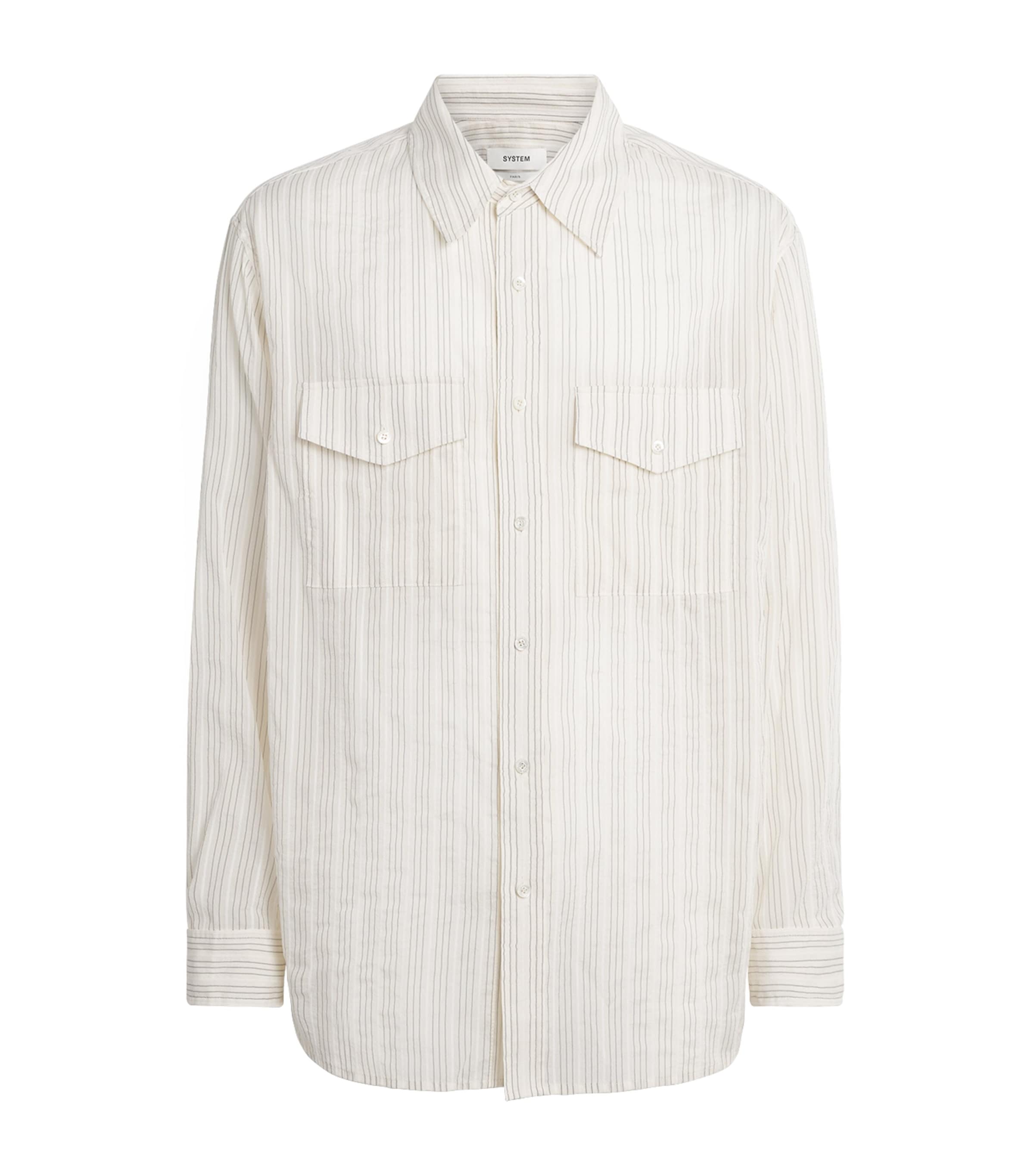 System Mens Cotton Stripe Shirt Pale Beige Image 1