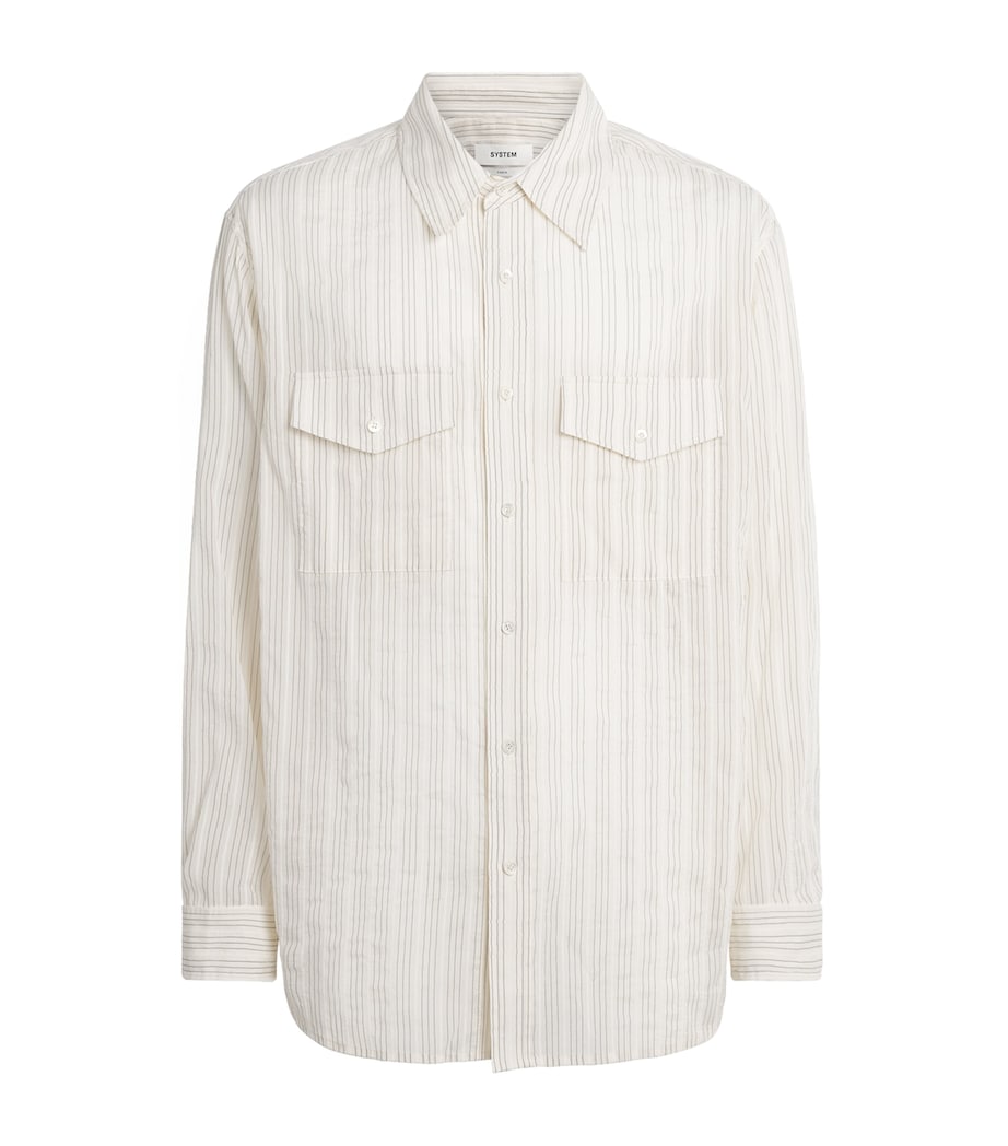 System Mens Cotton Stripe Shirt Pale Beige Image 1